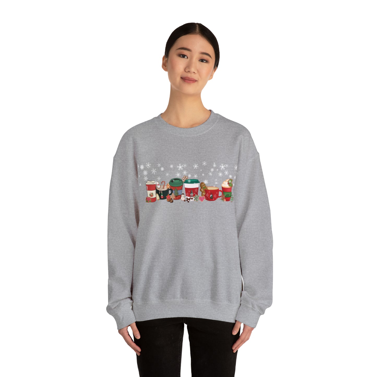 Christmas Coffee, Gingerbread Latte, Peppermint Latte, Nutmeg Mocha, Snow Flakes, Whip Cream with Cinnamon Cozy Sweat Shirt