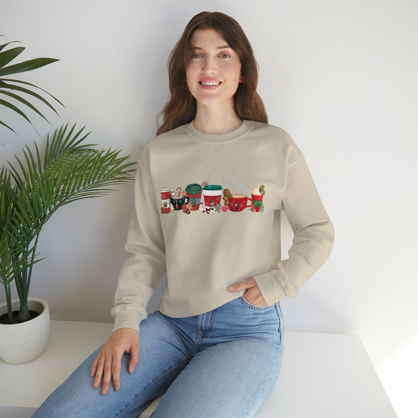 Christmas Coffee large graphic , Peppermint latte , Gingerbread Latte, Coco and Marshmallows , Unisex Heavy Blend™ Crewneck Sweatshirt