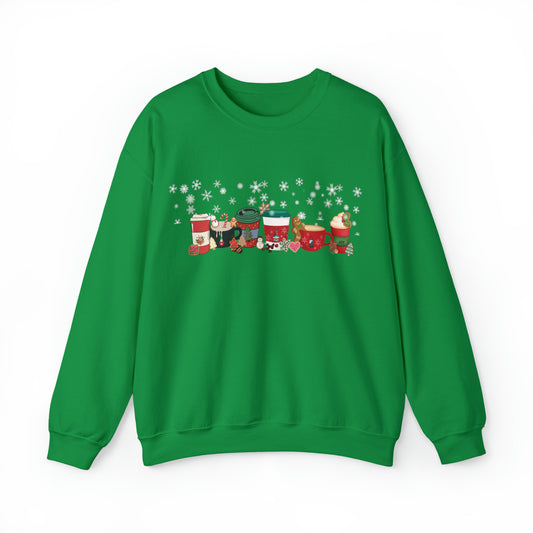 Christmas Coffee, Gingerbread Latte, Peppermint Latte, Nutmeg Mocha, Snow Flakes, Whip Cream with Cinnamon Cozy Sweat Shirt