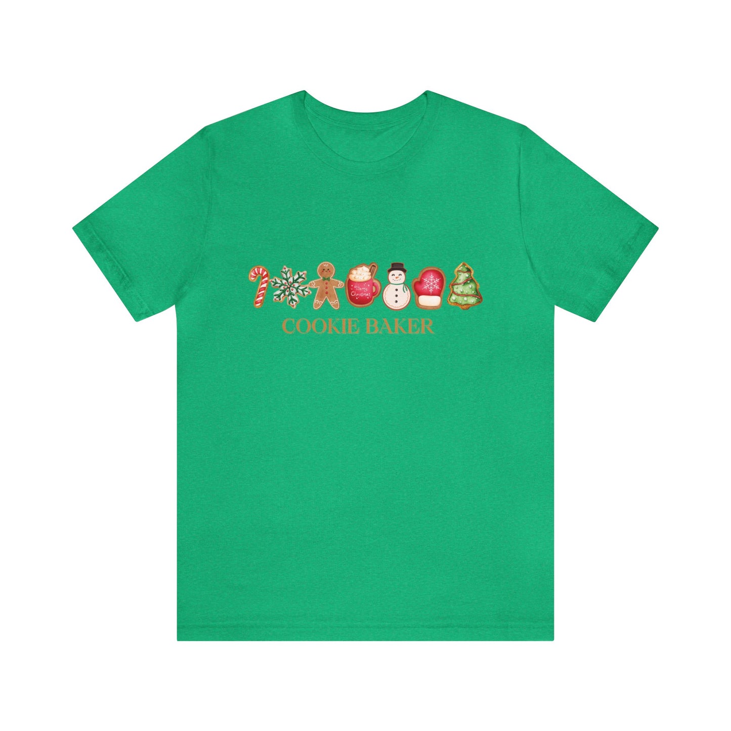 Cookie Baker Christmas Cookie Short Sleeve Tee. Sugar Cookies, Gingerbread Cookies, Frosted Cookies, Candy Cane Cookies, Snowflake Cookies