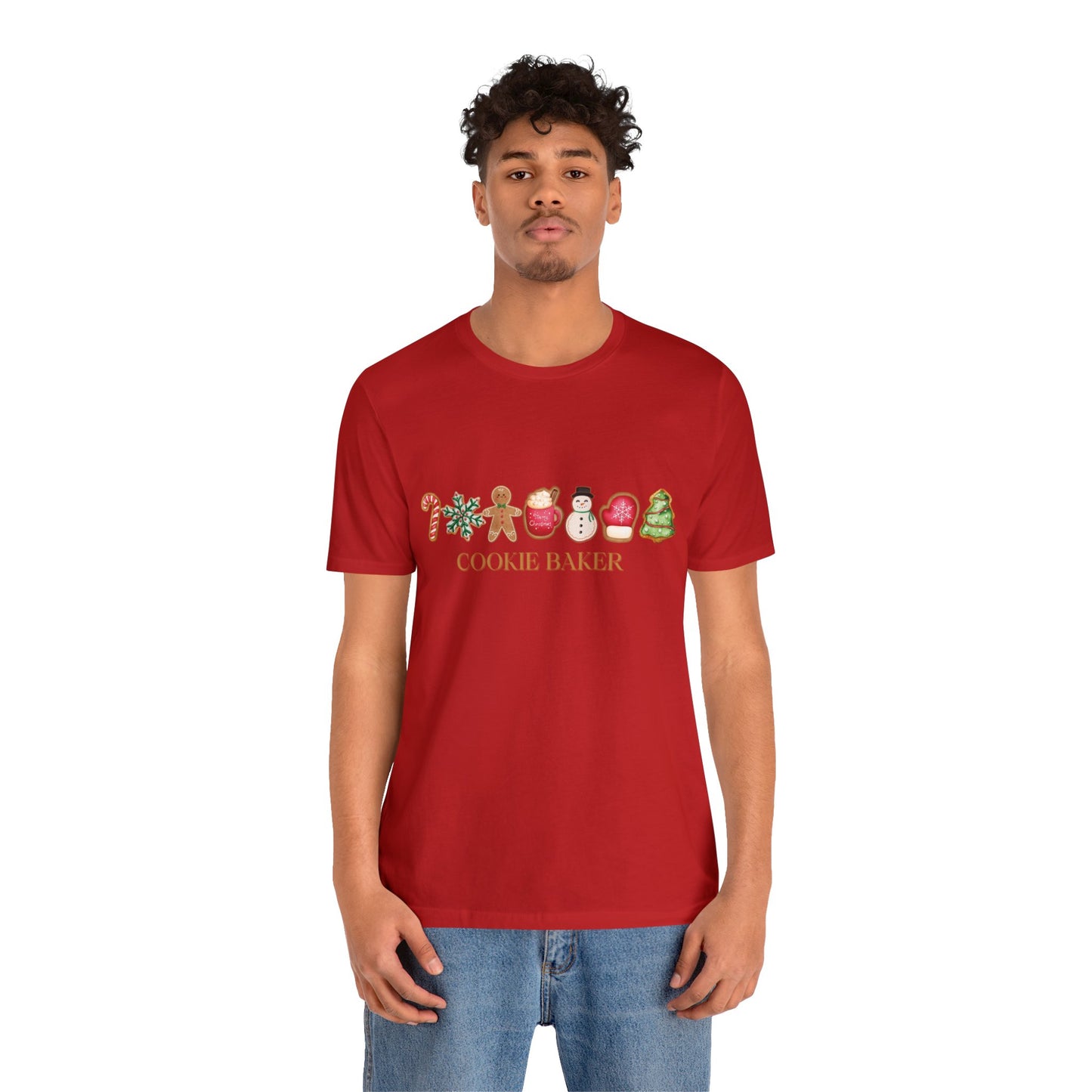 Cookie Baker Christmas Cookie Short Sleeve Tee. Sugar Cookies, Gingerbread Cookies, Frosted Cookies, Candy Cane Cookies, Snowflake Cookies