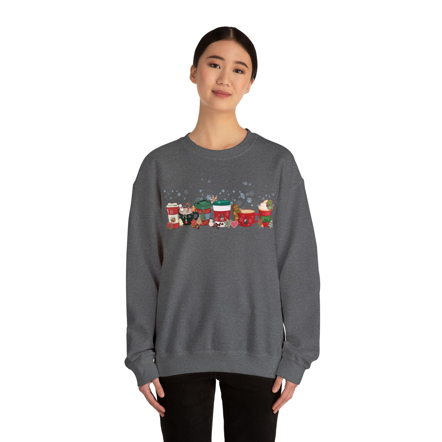 Christmas Coffee large graphic , Peppermint latte , Gingerbread Latte, Coco and Marshmallows , Unisex Heavy Blend™ Crewneck Sweatshirt