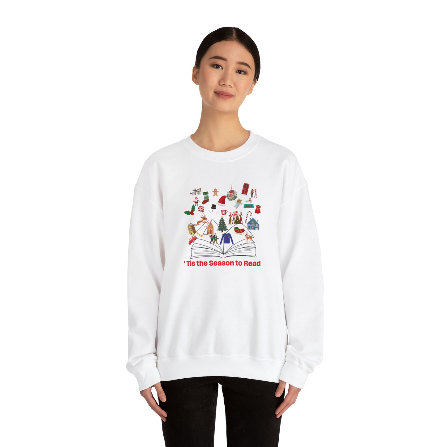 Tis the season to read Christmas Sweatshirt. Cheer & joy illuminate off the page of of the enchanting booker the holidays on this cozy shirt