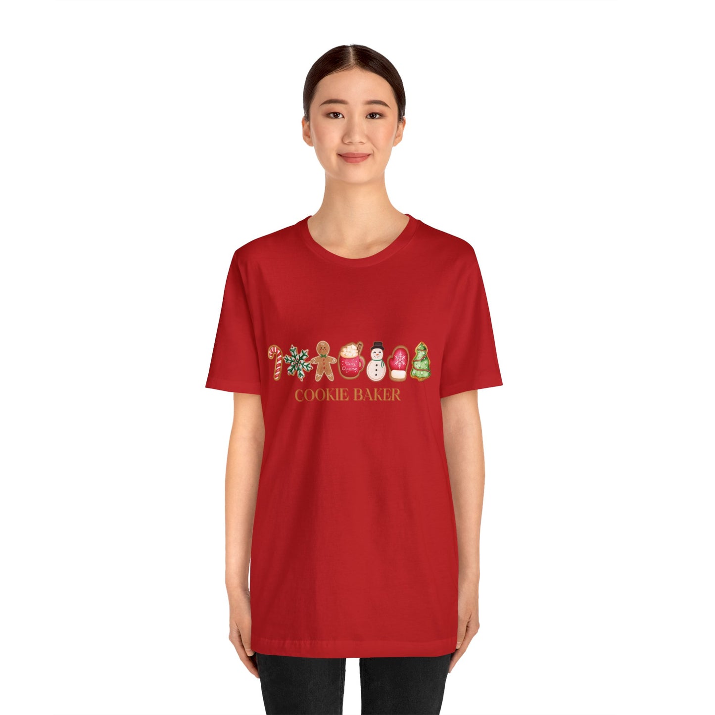 Cookie Baker Christmas Cookie Short Sleeve Tee. Sugar Cookies, Gingerbread Cookies, Frosted Cookies, Candy Cane Cookies, Snowflake Cookies