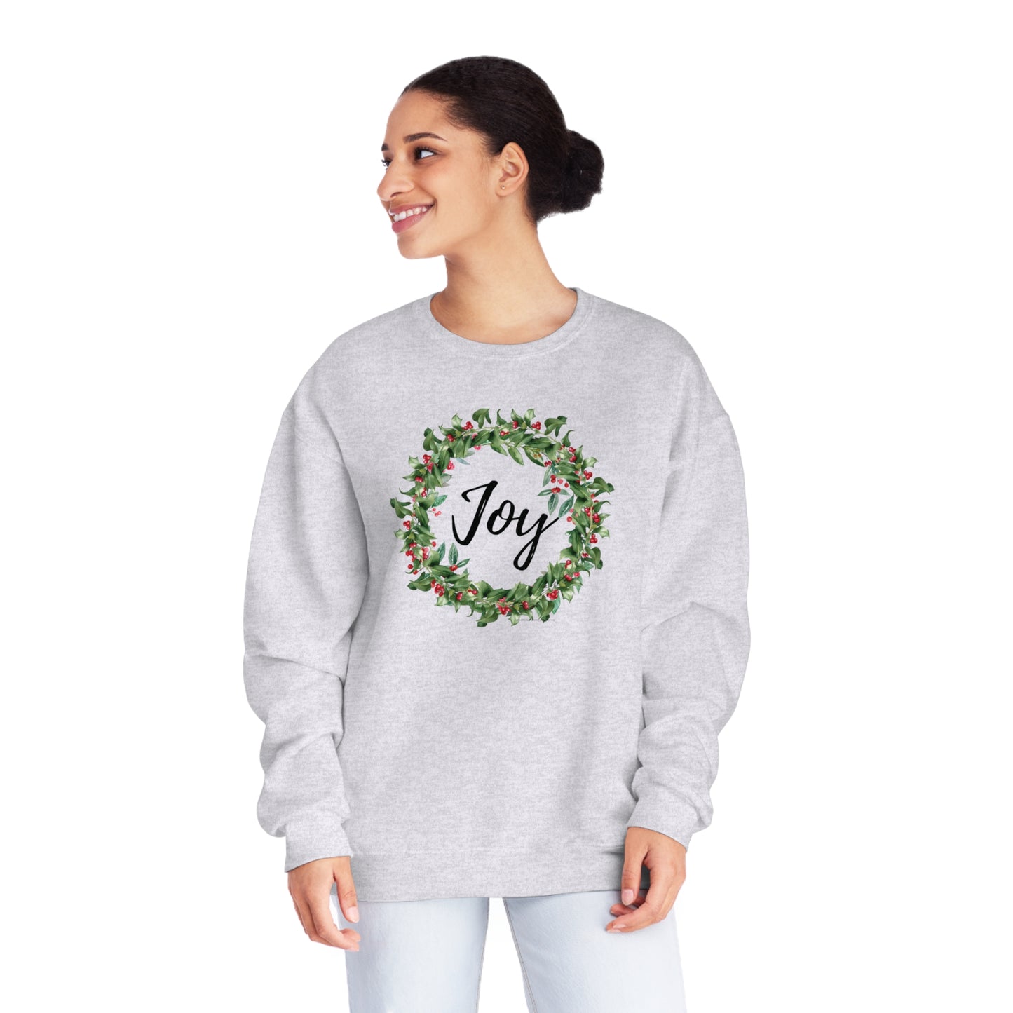 Joy Berry Wreath Holiday Unisex Crewneck Sweatshirt. Christmas, Holiday Wreath with Berries Sweater