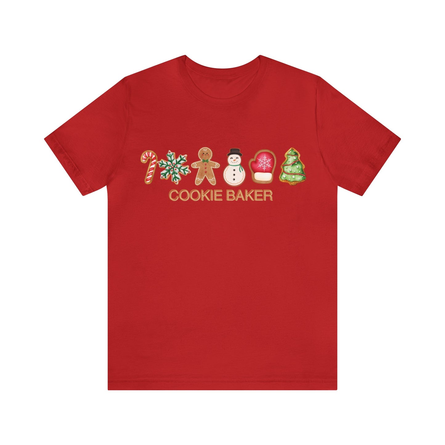 Cookie Baker Christmas Unisex Jersey Short Sleeve Tee. Gingerbread, Sugar, Frosted, Snowman, Mitten, Tree, Candy Cane Cookie  Holiday Top.