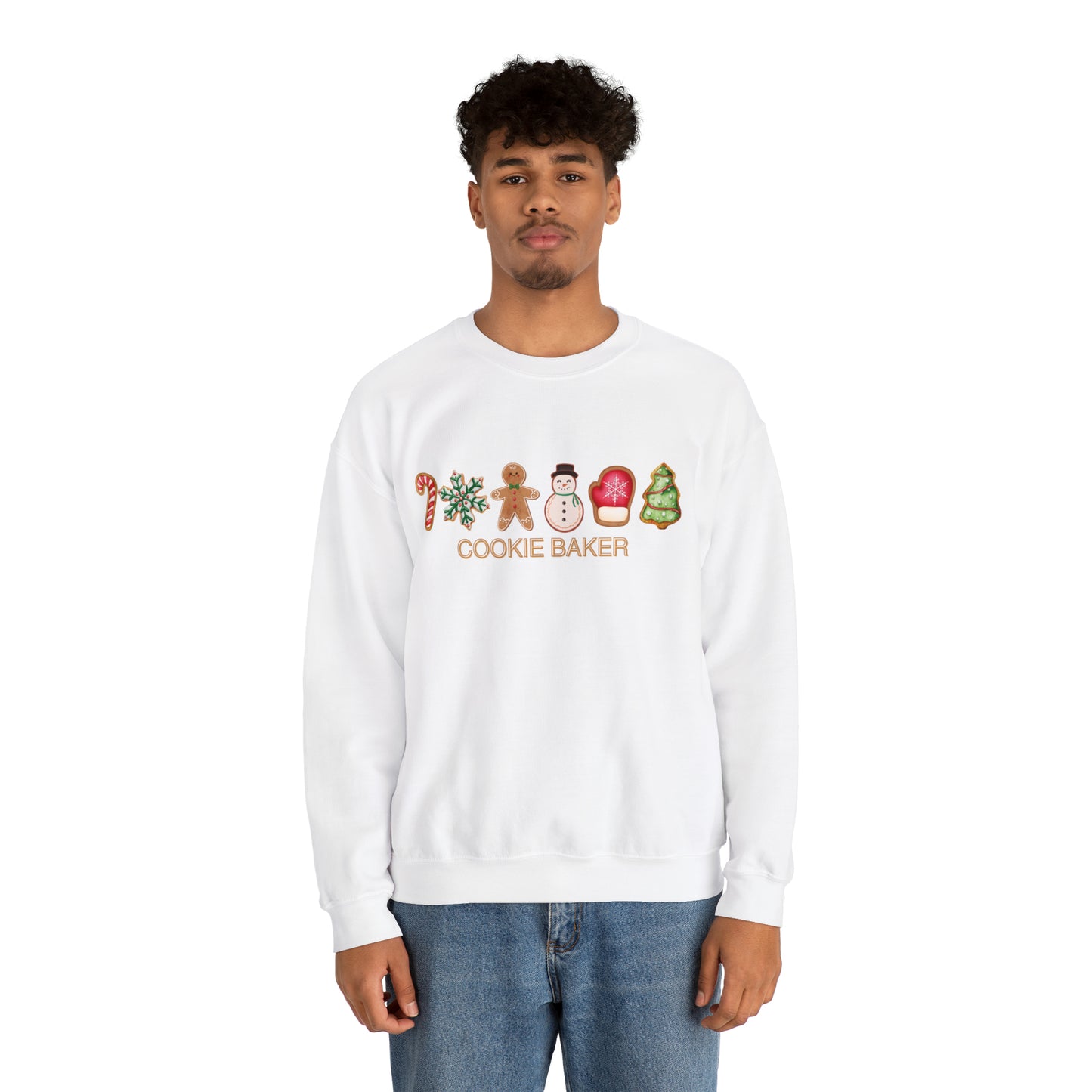 COOKIE BAKER, cookie chef, sugar, gingerbread, frosted, candy cane, cookies. Unisex Heavy Blend™ Crewneck Sweatshirt