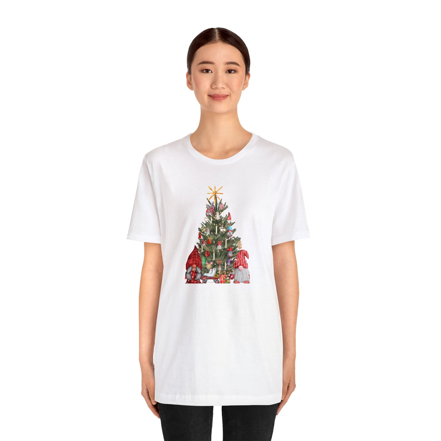 Gnome Holiday Christmas Tree Couple Unisex Short Sleeve Tee