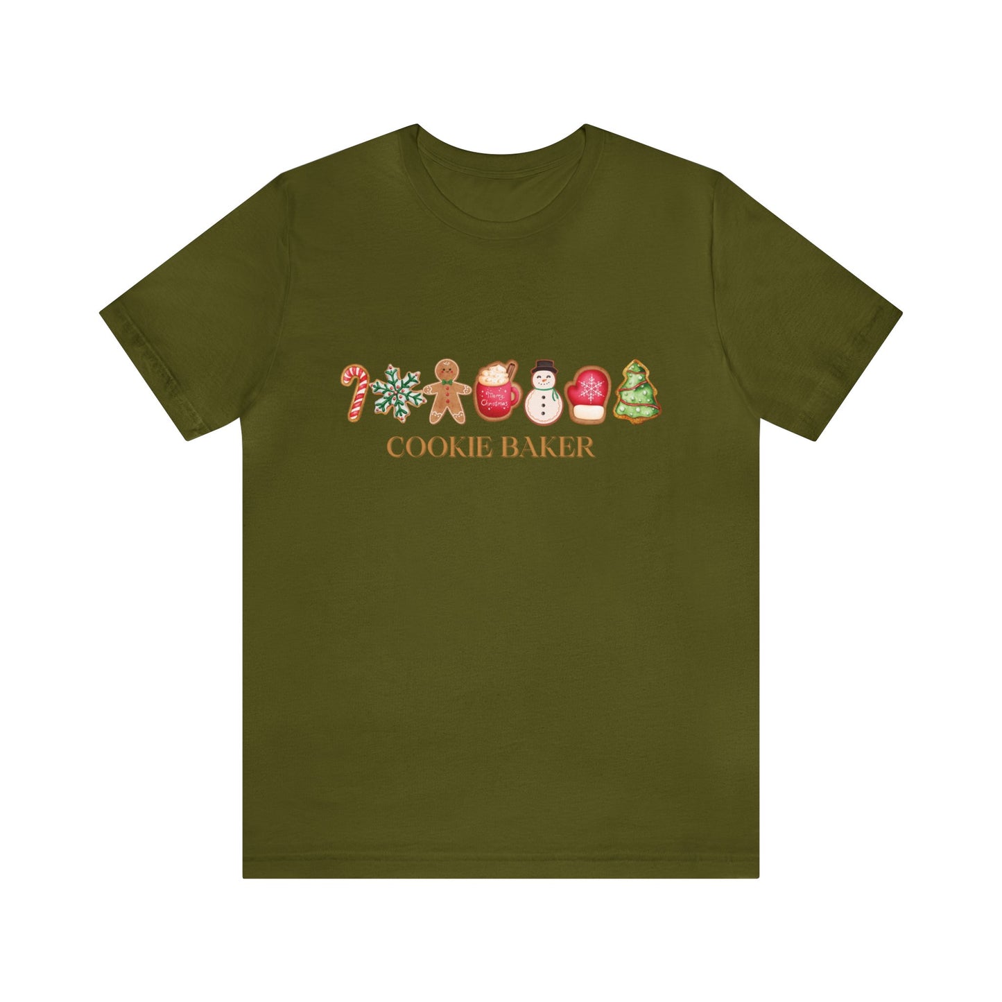 Cookie Baker Christmas Cookie Short Sleeve Tee. Sugar Cookies, Gingerbread Cookies, Frosted Cookies, Candy Cane Cookies, Snowflake Cookies