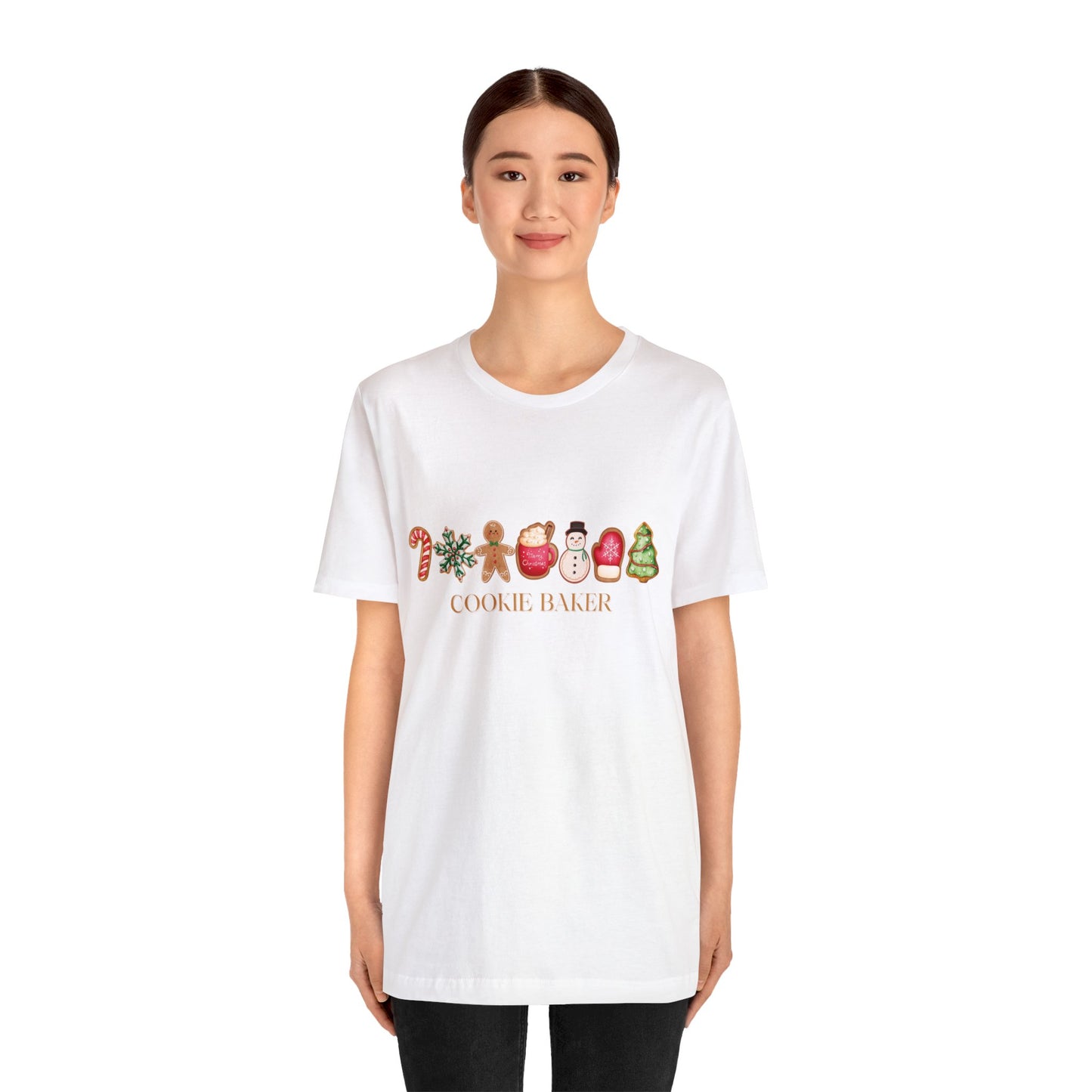 Cookie Baker Christmas Cookie Short Sleeve Tee. Sugar Cookies, Gingerbread Cookies, Frosted Cookies, Candy Cane Cookies, Snowflake Cookies