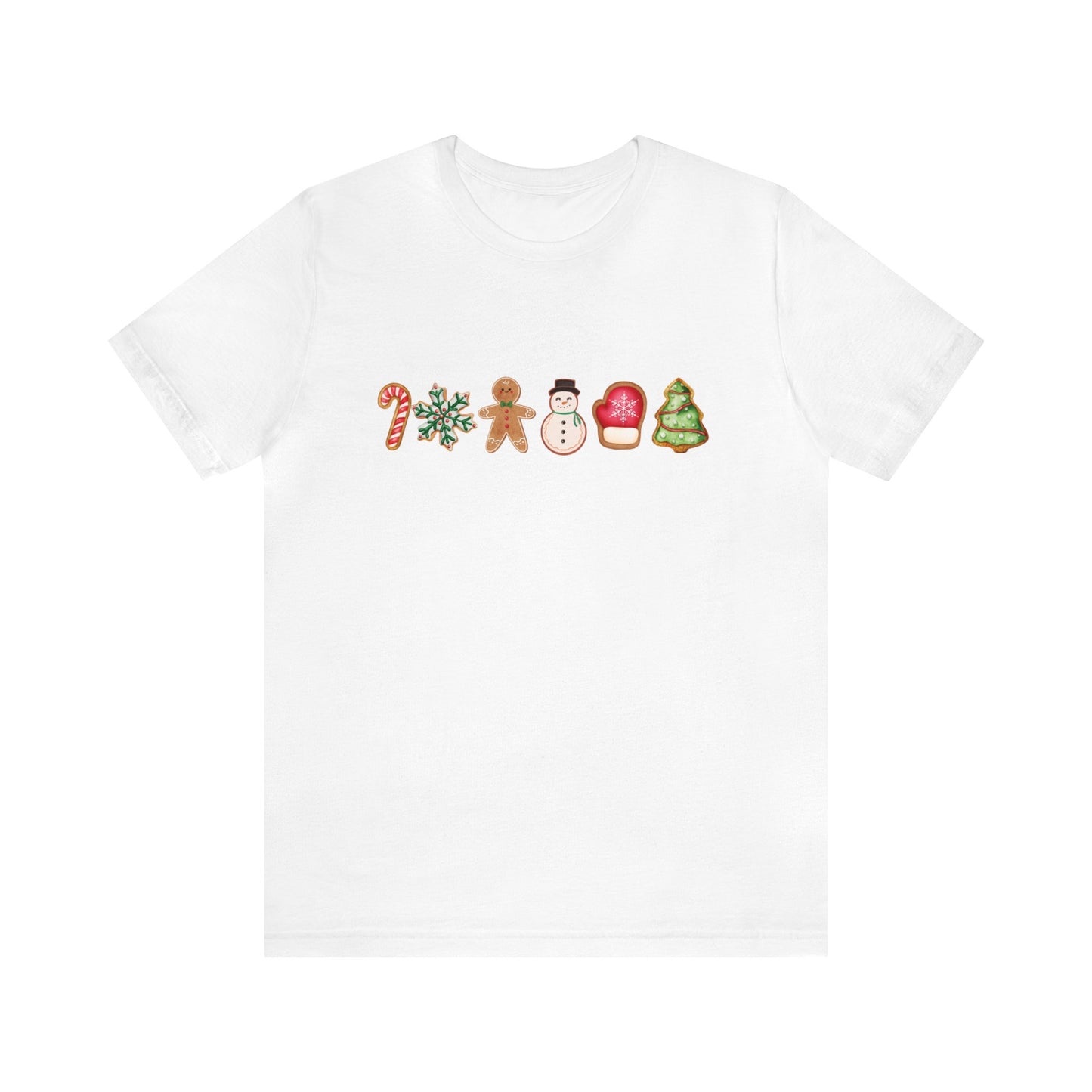 Christmas cookies ,sugar cookie, gingerbread cookie, candy cane cookie, snowman cookies, frosted cookie,Unisex Jersey Short Sleeve Tee