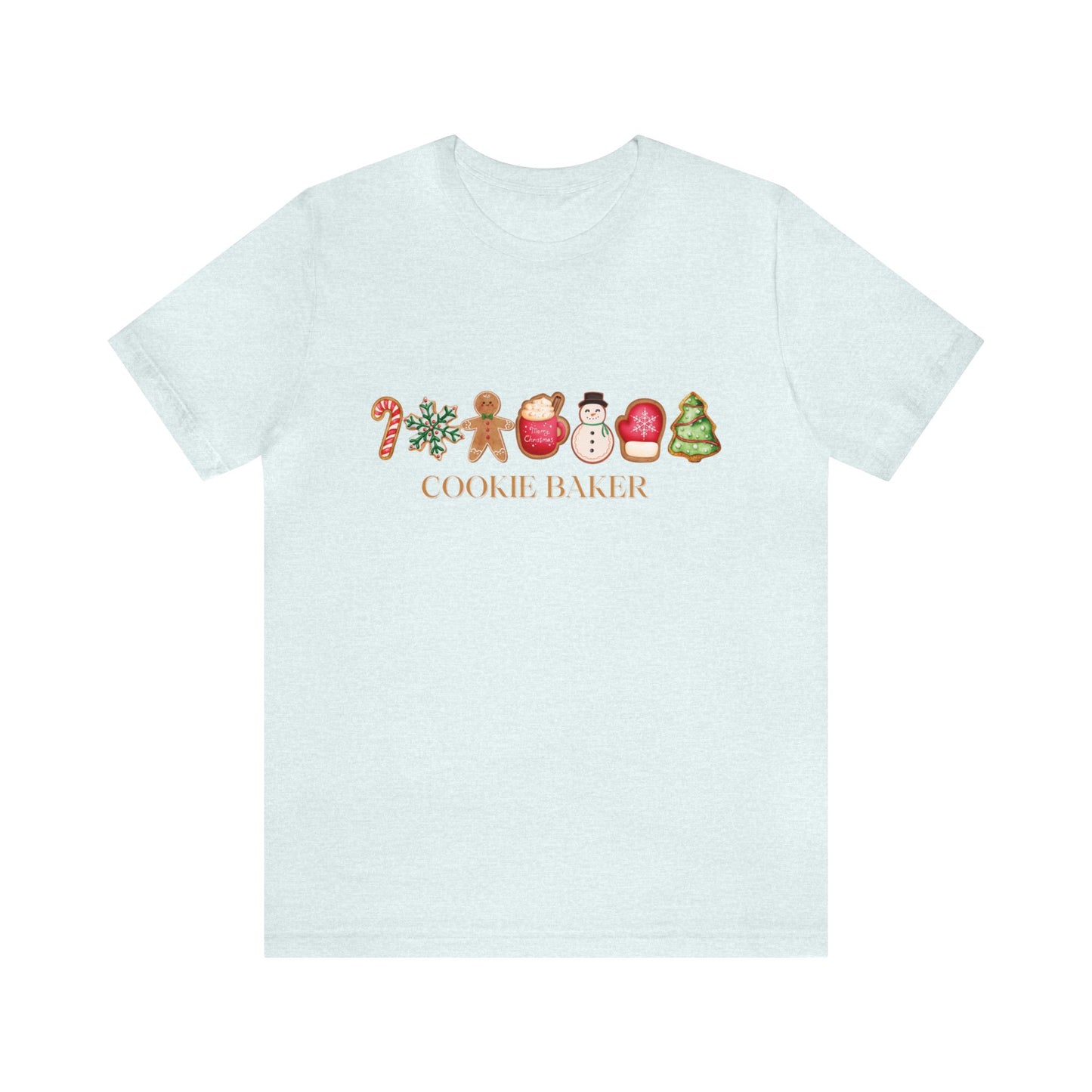 Cookie Baker Christmas Cookie Short Sleeve Tee. Sugar Cookies, Gingerbread Cookies, Frosted Cookies, Candy Cane Cookies, Snowflake Cookies