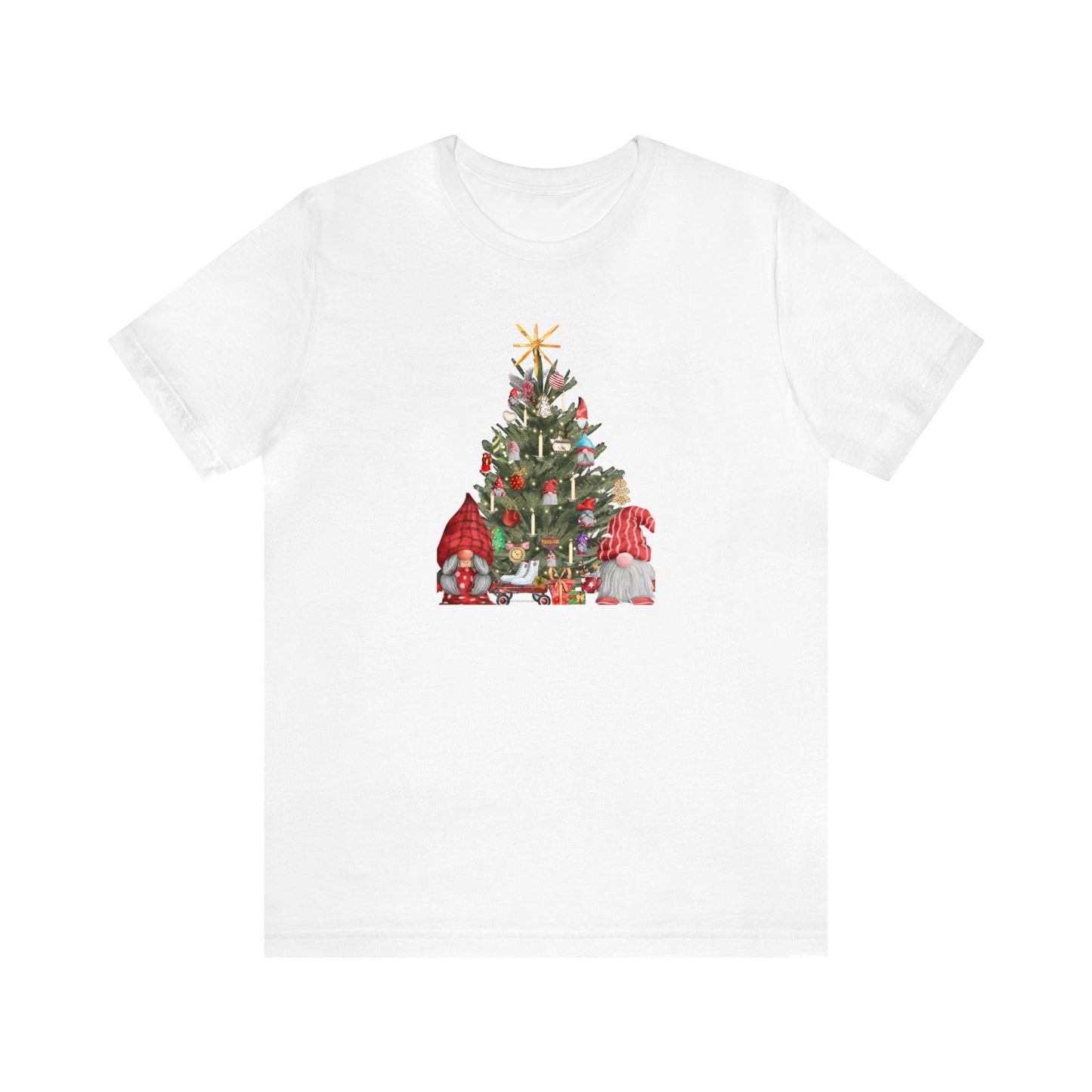 Gnome Holiday Christmas Tree Couple Unisex Short Sleeve Tee