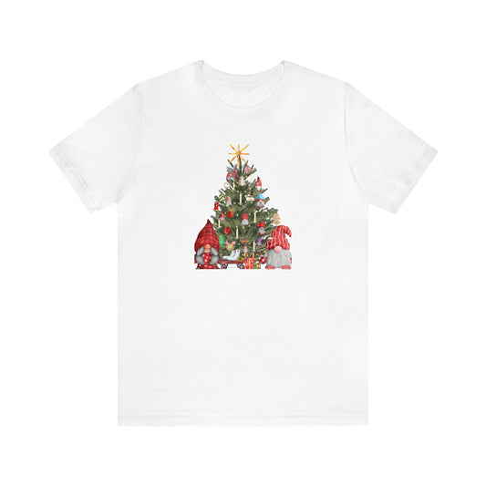 Gnome Holiday Christmas Tree Couple Unisex Short Sleeve Tee