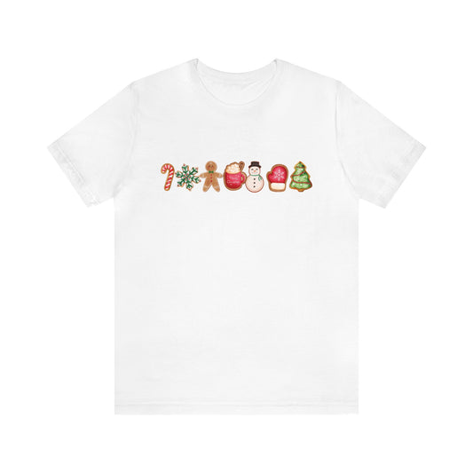 Christmas Cookie Line , gingerbread cookie, mitten cookie, snowman cookie, Christmas tree cookie, Unisex Jersey Short Sleeve Tee