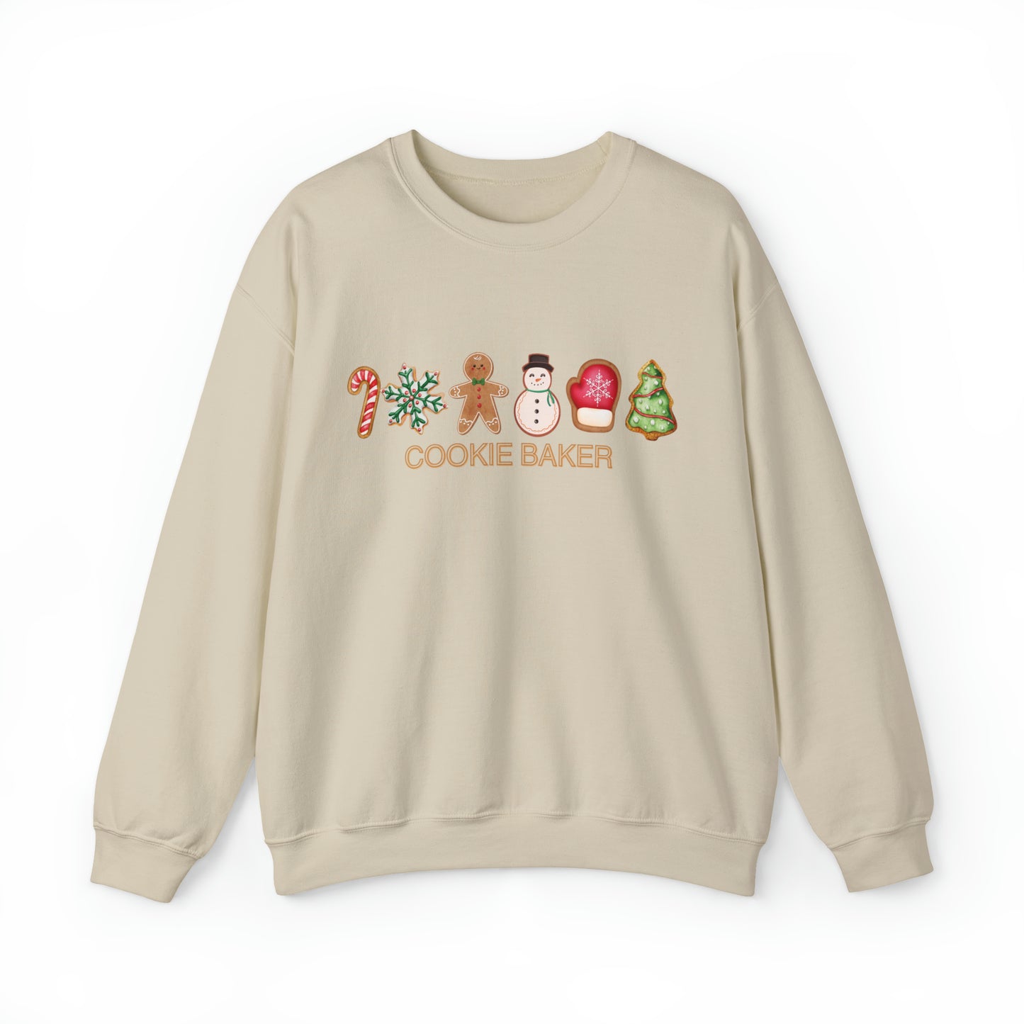 COOKIE BAKER, cookie chef, sugar, gingerbread, frosted, candy cane, cookies. Unisex Heavy Blend™ Crewneck Sweatshirt