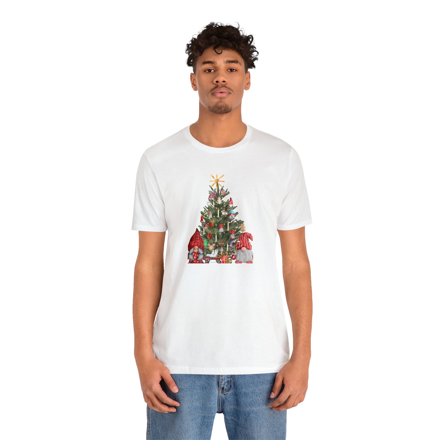 Gnome Holiday Christmas Tree Couple Unisex Short Sleeve Tee