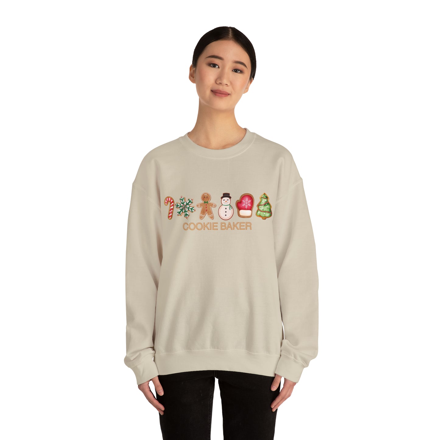 COOKIE BAKER, cookie chef, sugar, gingerbread, frosted, candy cane, cookies. Unisex Heavy Blend™ Crewneck Sweatshirt