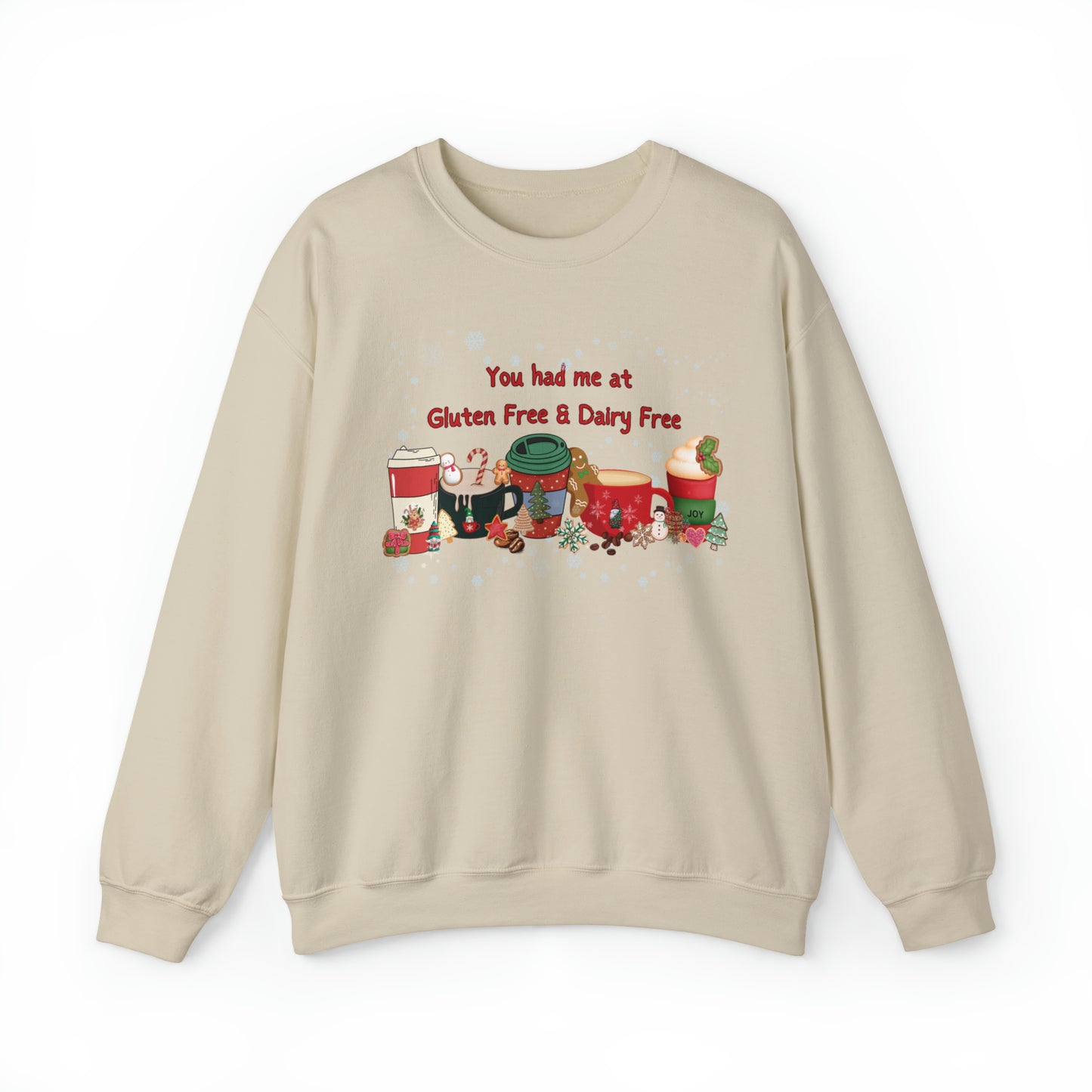 You had me at Gluten Free & Dairy Free Coffee, Latte, cookie Unisex Crewneck Sweatshirt. Christmas cookie, latte long sleeve shirt