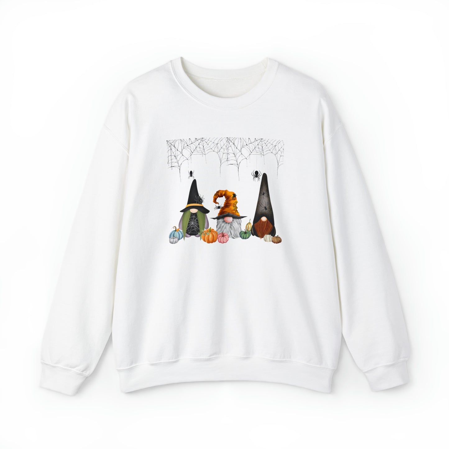 Gnome Spooky Spider Halloween unisex sweat shirt, Haunting Gnome Creepy Crawly fun with whimsical pumpkins