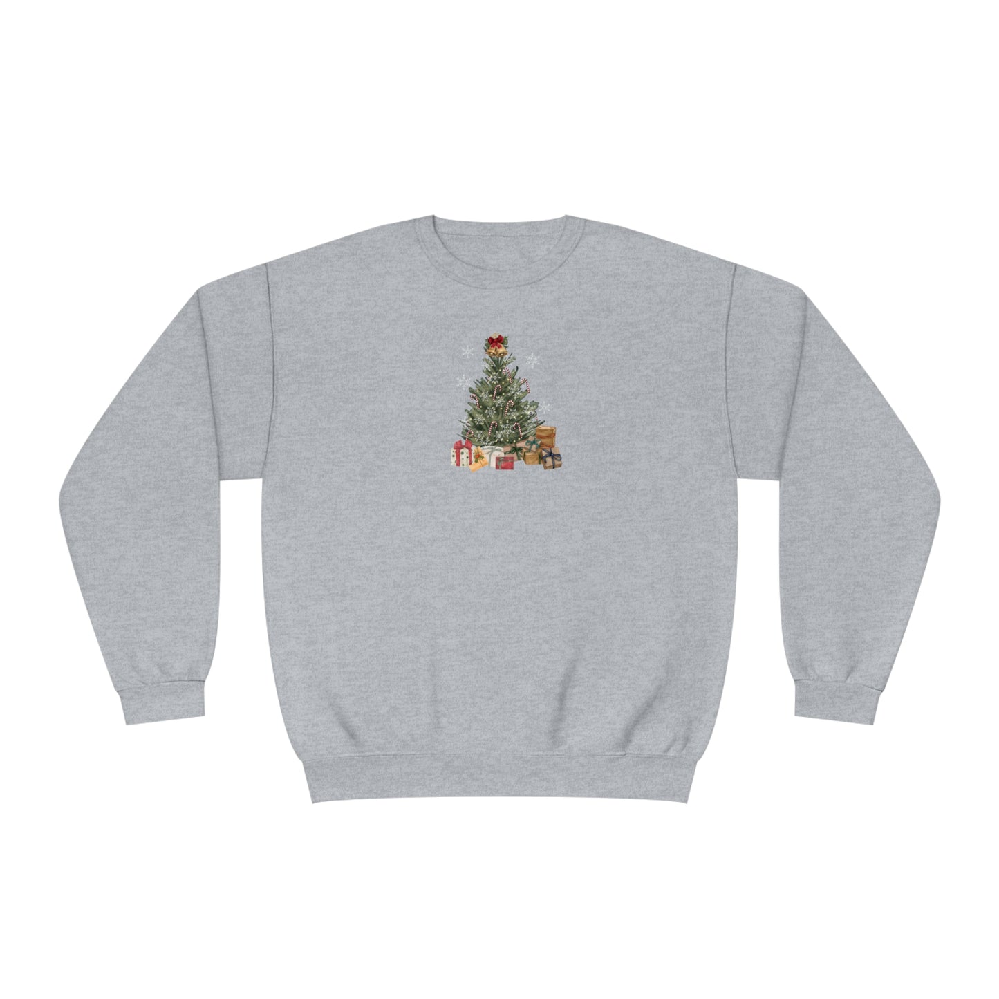 Decorated Christmas Tree Sweatshirt, Candlelight lit twinkling candy cane dangling Holiday long sleeve top