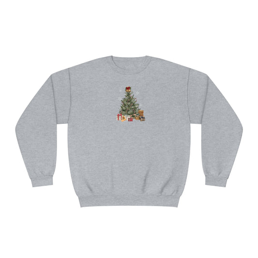 Decorated Christmas Tree Sweatshirt, Candlelight lit twinkling candy cane dangling Holiday long sleeve top