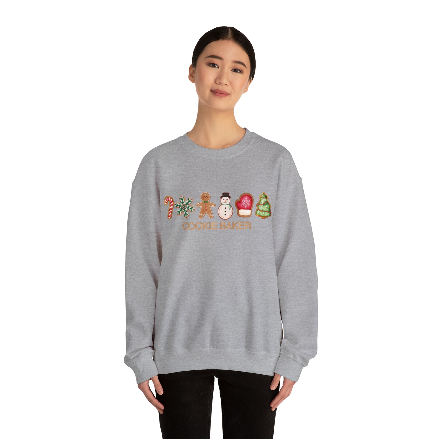 COOKIE BAKER, cookie chef, sugar, gingerbread, frosted, candy cane, cookies. Unisex Heavy Blend™ Crewneck Sweatshirt