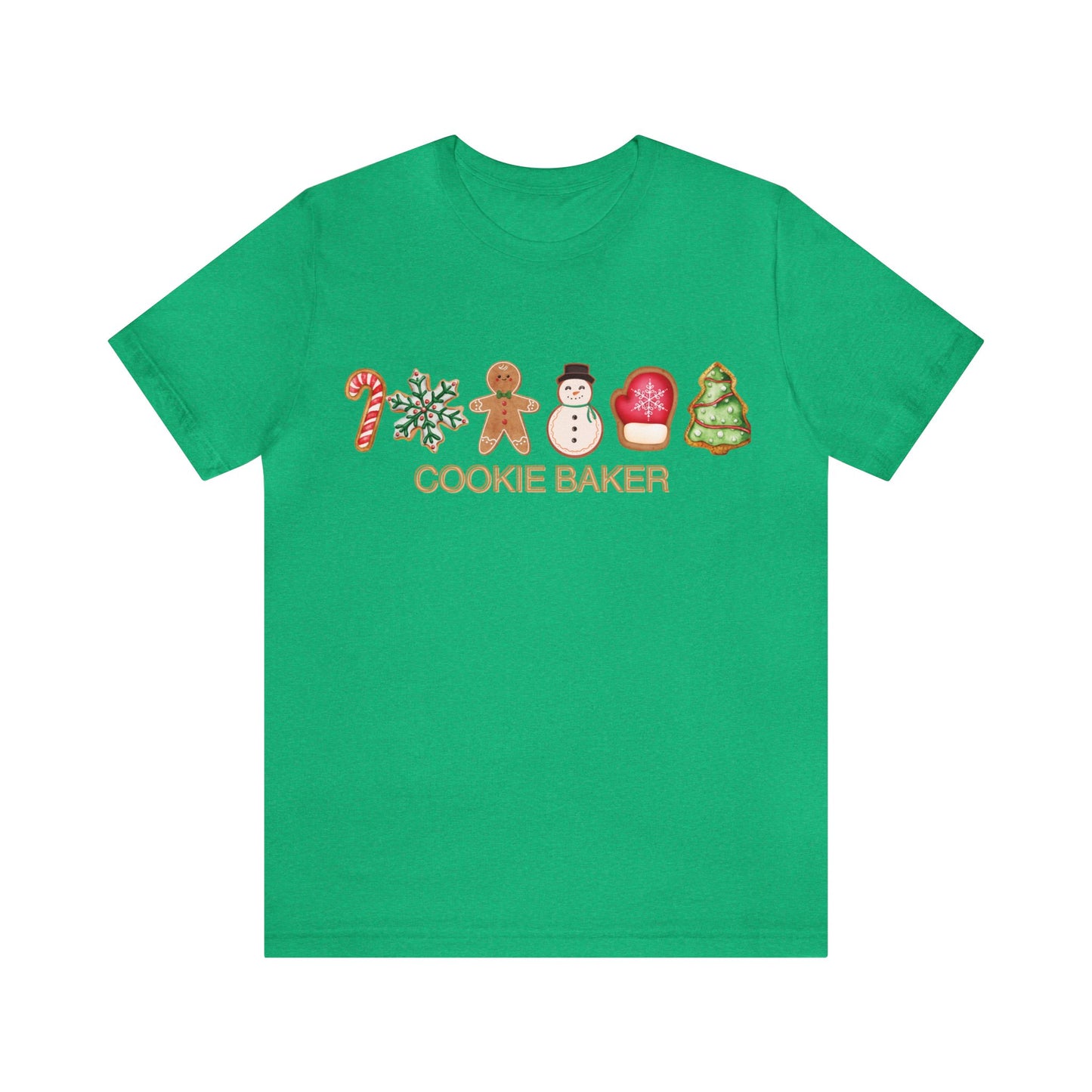 Cookie Baker Christmas Unisex Jersey Short Sleeve Tee. Gingerbread, Sugar, Frosted, Snowman, Mitten, Tree, Candy Cane Cookie  Holiday Top.