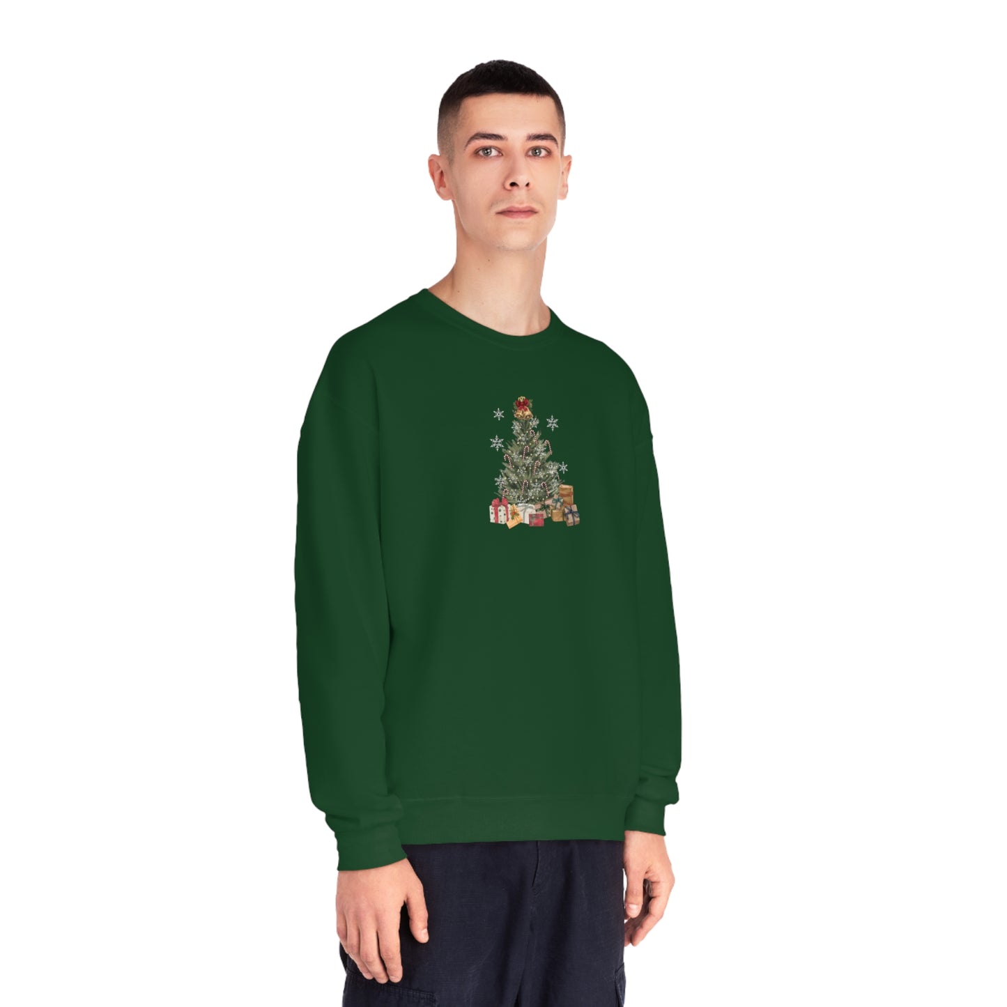 Decorated Christmas Tree Sweatshirt, Candlelight lit twinkling candy cane dangling Holiday long sleeve top