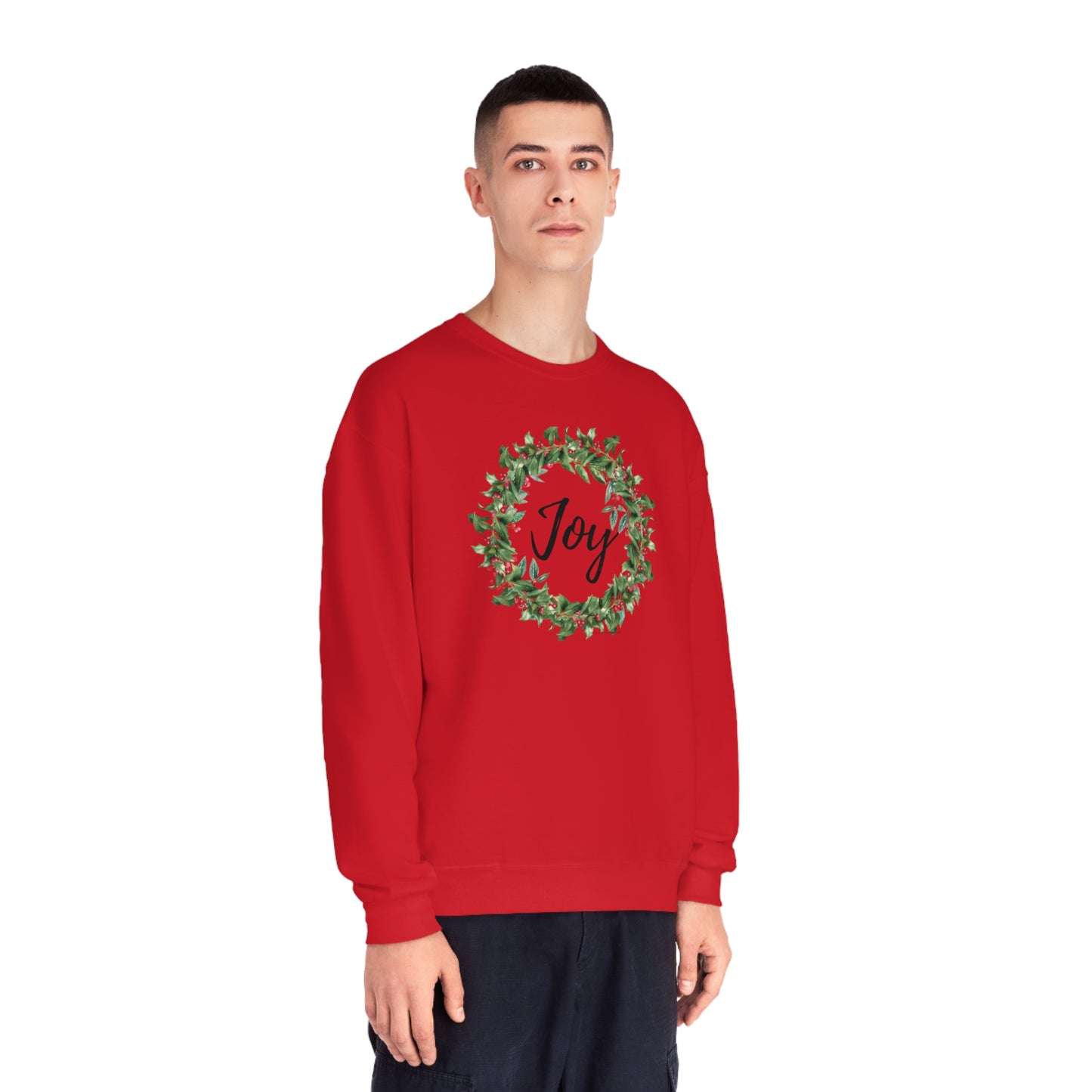 Joy Berry Wreath Holiday Unisex Crewneck Sweatshirt. Christmas, Holiday Wreath with Berries Sweater