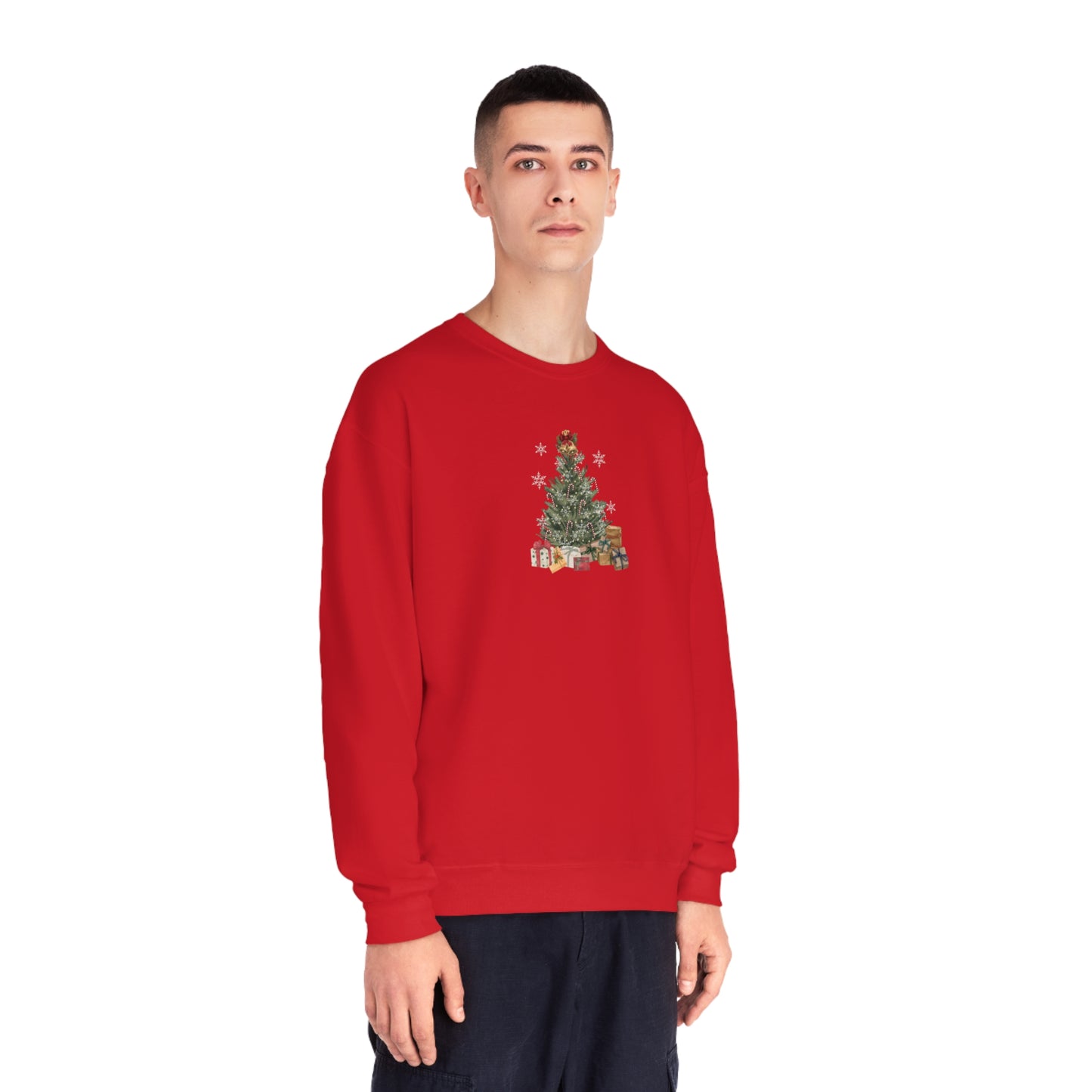 Decorated Christmas Tree Sweatshirt, Candlelight lit twinkling candy cane dangling Holiday long sleeve top