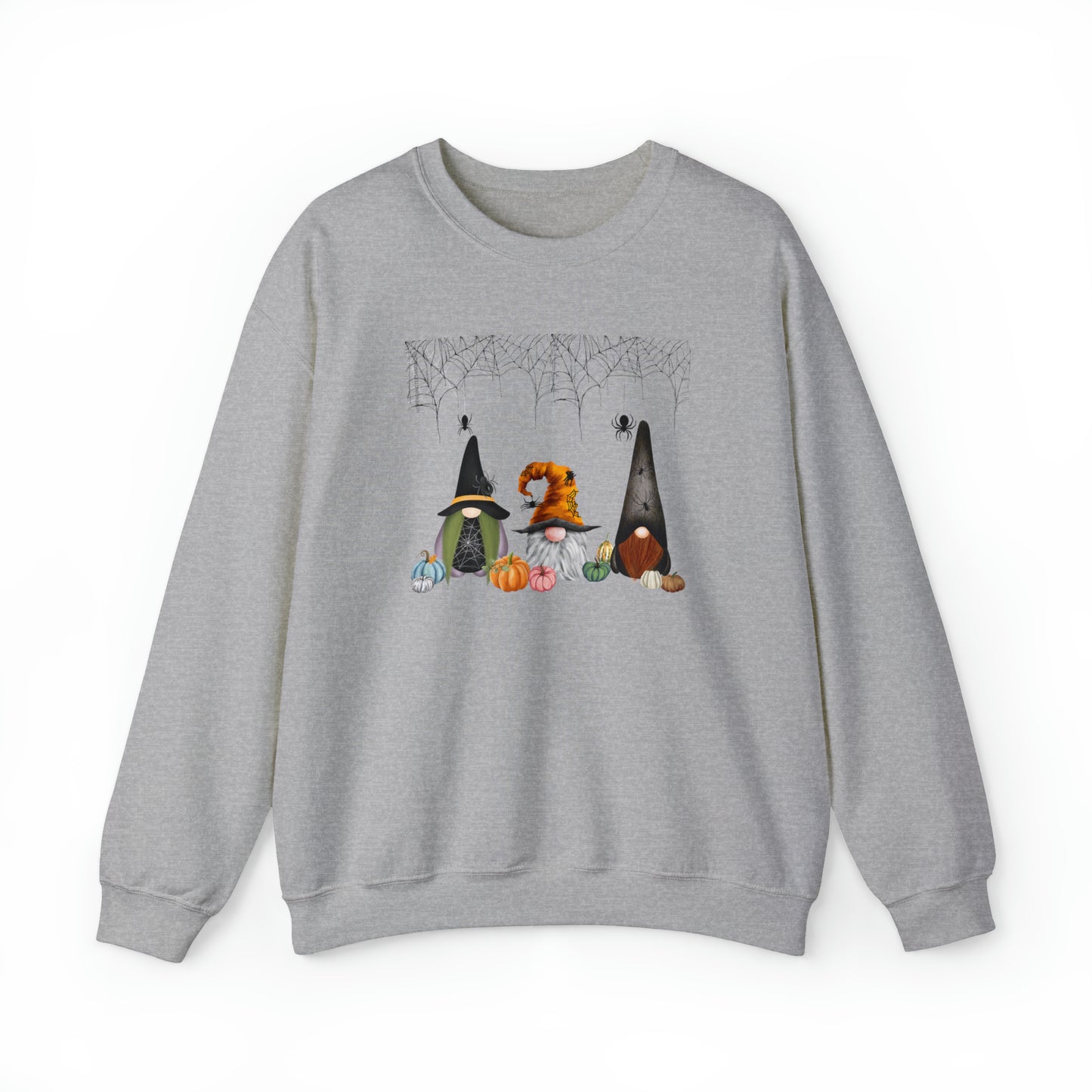 Gnome Spooky Spider Halloween unisex sweat shirt, Haunting Gnome Creepy Crawly fun with whimsical pumpkins