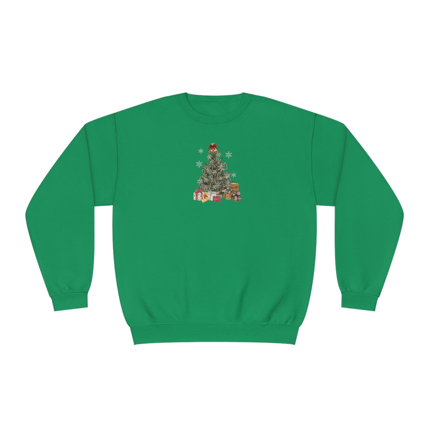 Decorated Christmas Tree Sweatshirt, Candlelight lit twinkling candy cane dangling Holiday long sleeve top