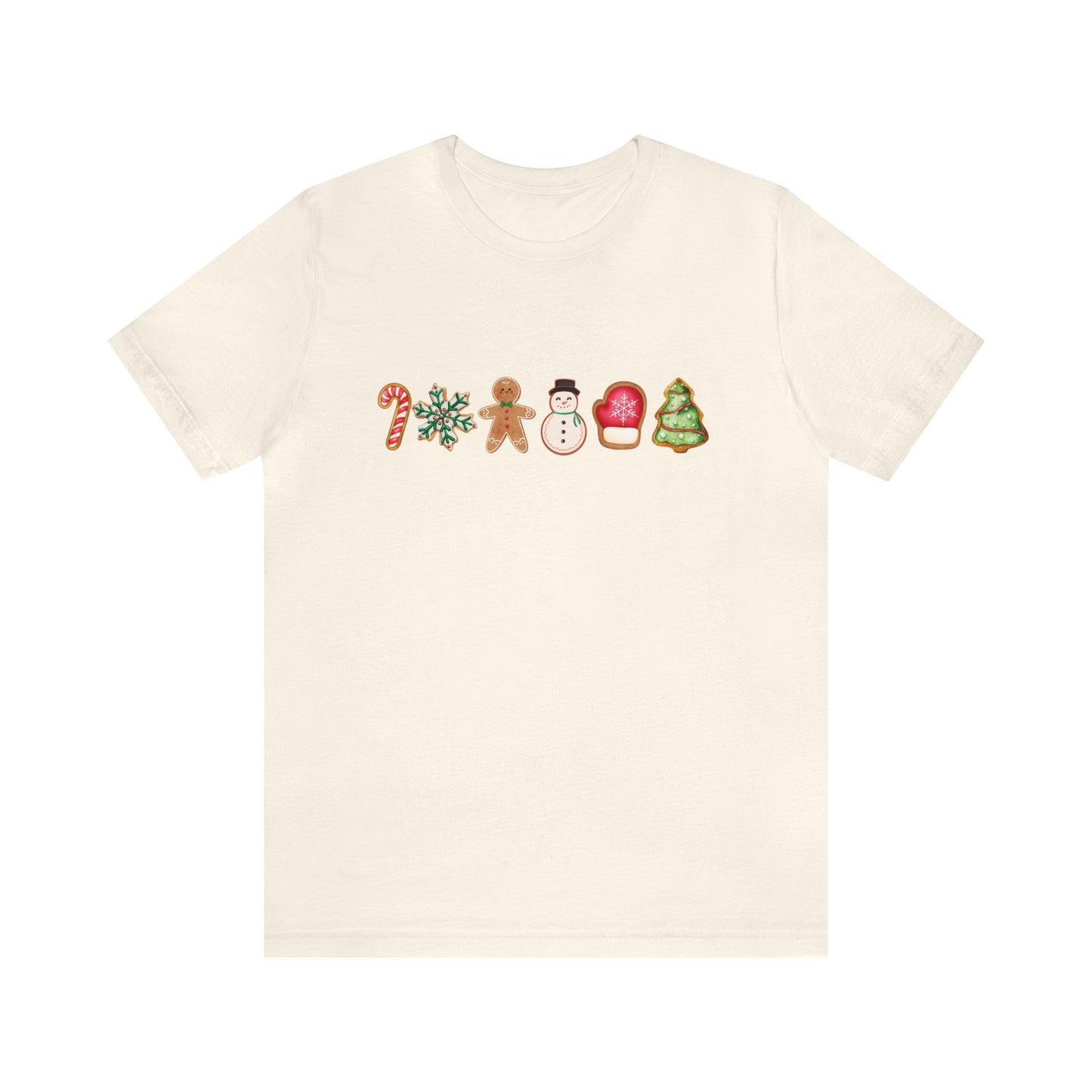 Christmas cookies ,sugar cookie, gingerbread cookie, candy cane cookie, snowman cookies, frosted cookie,Unisex Jersey Short Sleeve Tee