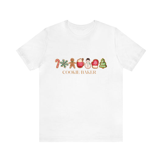 Cookie Baker Christmas Cookie Short Sleeve Tee. Sugar Cookies, Gingerbread Cookies, Frosted Cookies, Candy Cane Cookies, Snowflake Cookies