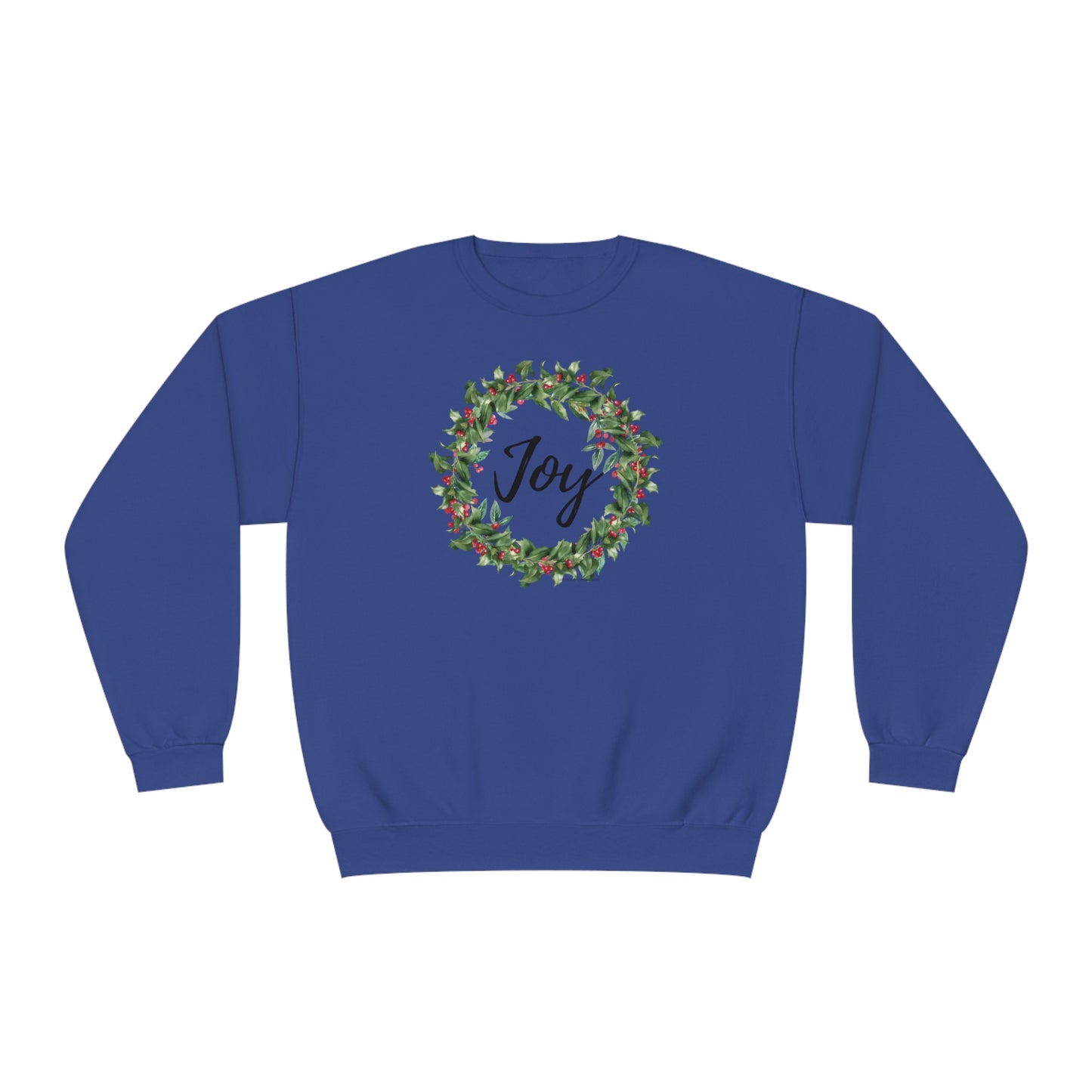 Joy Berry Wreath Holiday Unisex Crewneck Sweatshirt. Christmas, Holiday Wreath with Berries Sweater