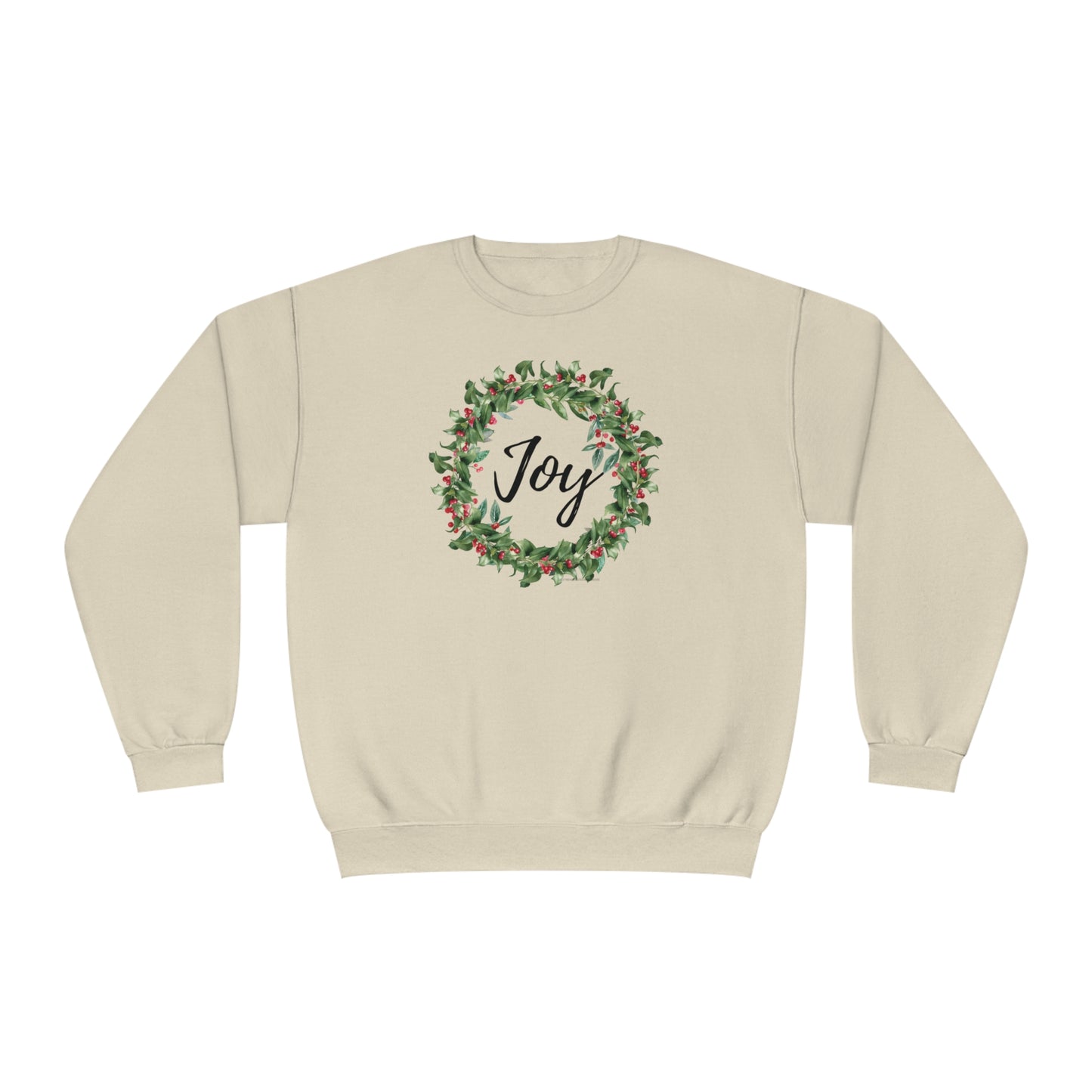 Joy Berry Wreath Holiday Unisex Crewneck Sweatshirt. Christmas, Holiday Wreath with Berries Sweater