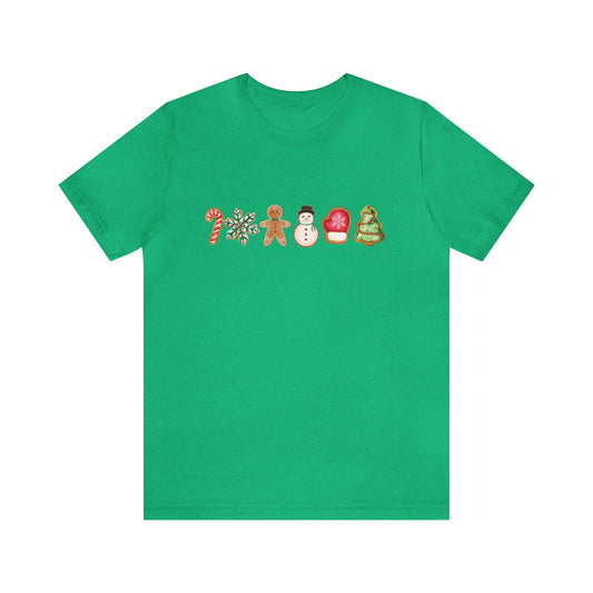 Christmas cookies ,sugar cookie, gingerbread cookie, candy cane cookie, snowman cookies, frosted cookie,Unisex Jersey Short Sleeve Tee