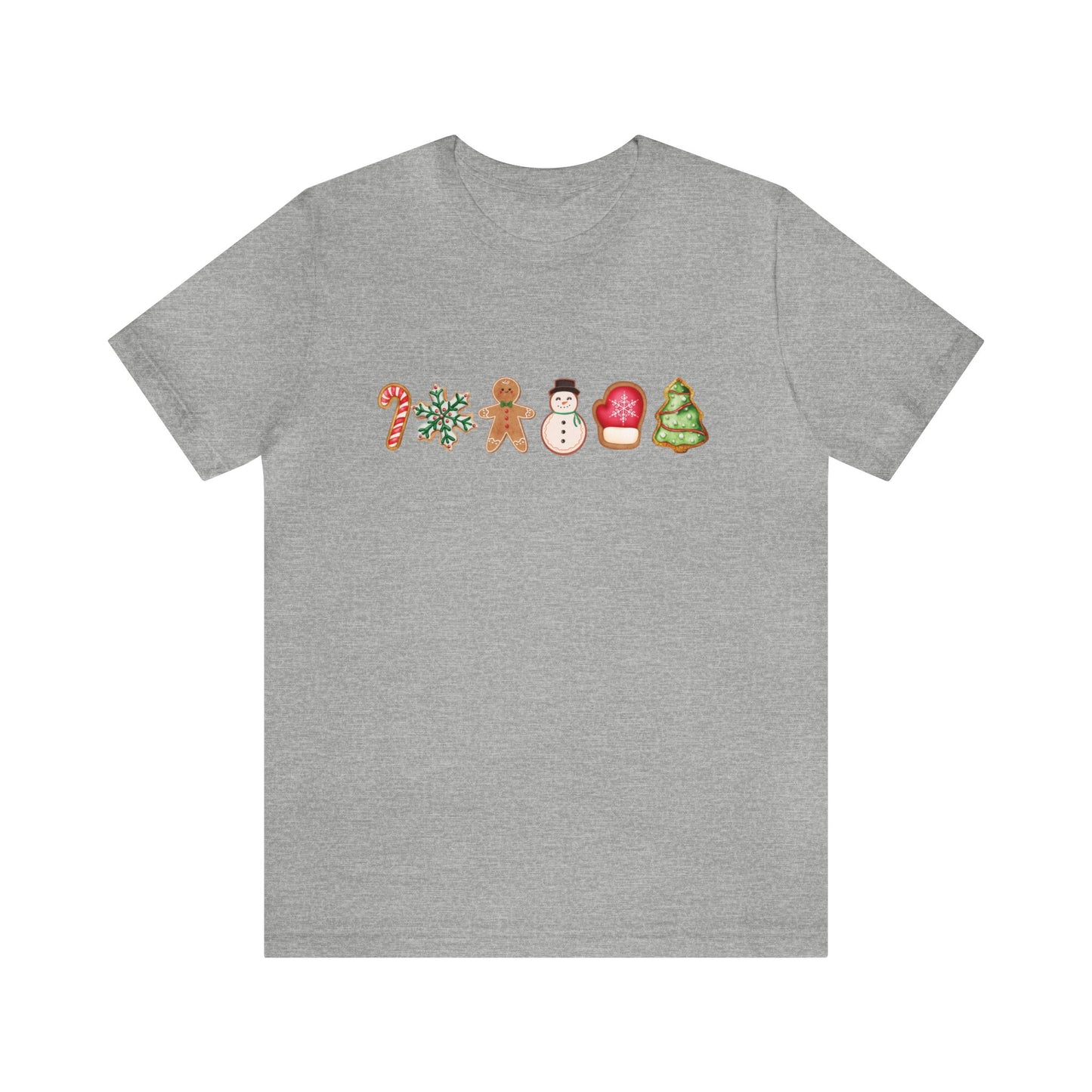 Christmas cookies ,sugar cookie, gingerbread cookie, candy cane cookie, snowman cookies, frosted cookie,Unisex Jersey Short Sleeve Tee