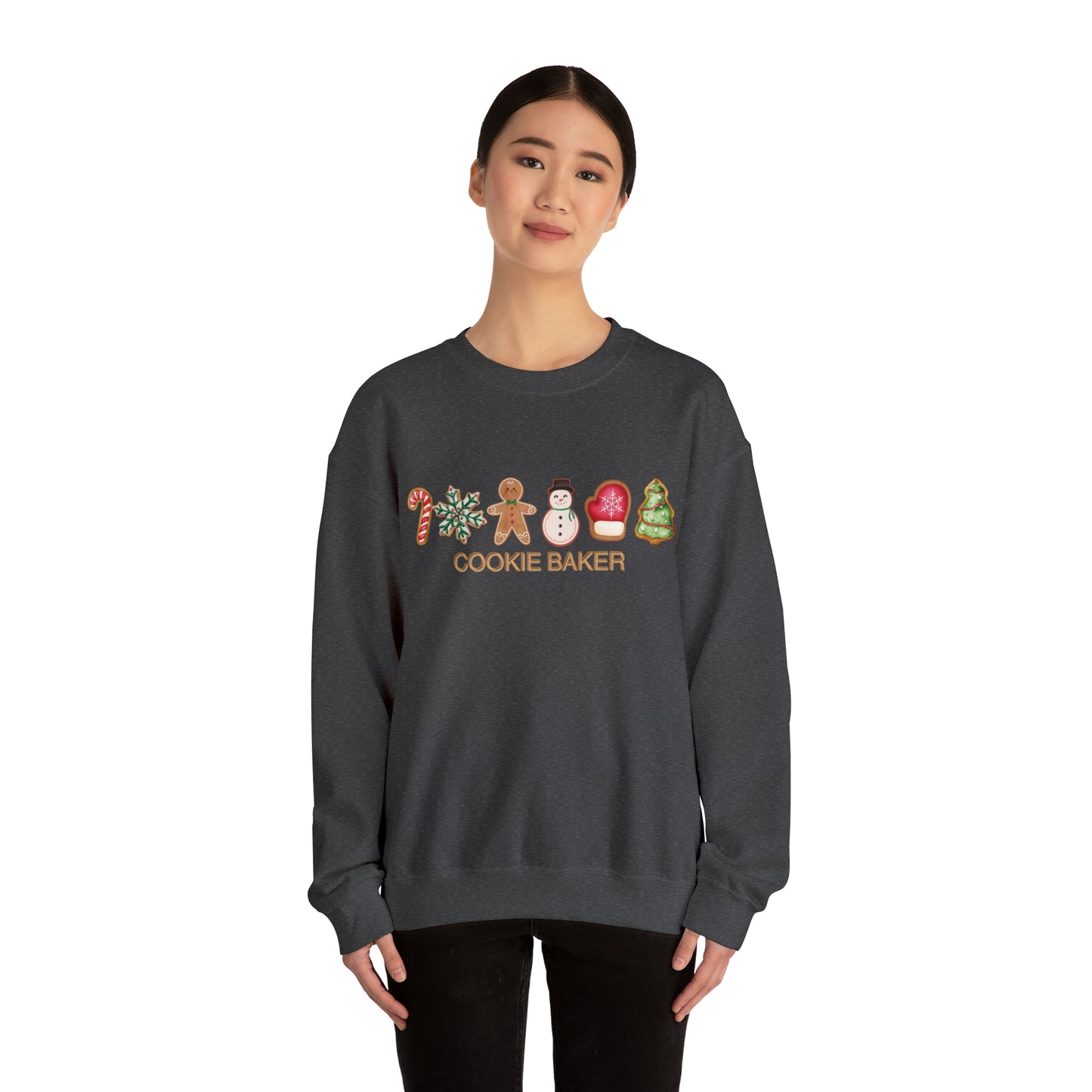 COOKIE BAKER, cookie chef, sugar, gingerbread, frosted, candy cane, cookies. Unisex Heavy Blend™ Crewneck Sweatshirt