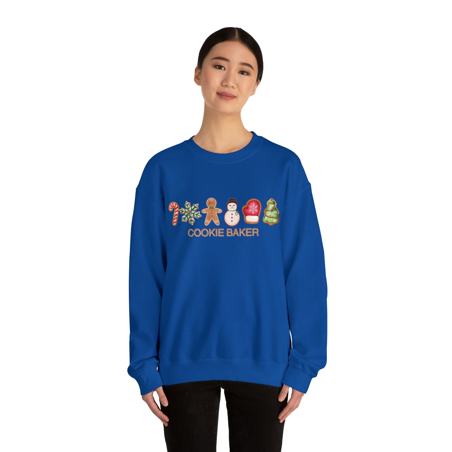 COOKIE BAKER, cookie chef, sugar, gingerbread, frosted, candy cane, cookies. Unisex Heavy Blend™ Crewneck Sweatshirt