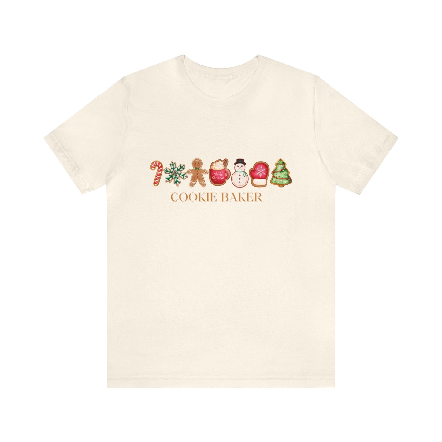 Cookie Baker Christmas Cookie Short Sleeve Tee. Sugar Cookies, Gingerbread Cookies, Frosted Cookies, Candy Cane Cookies, Snowflake Cookies