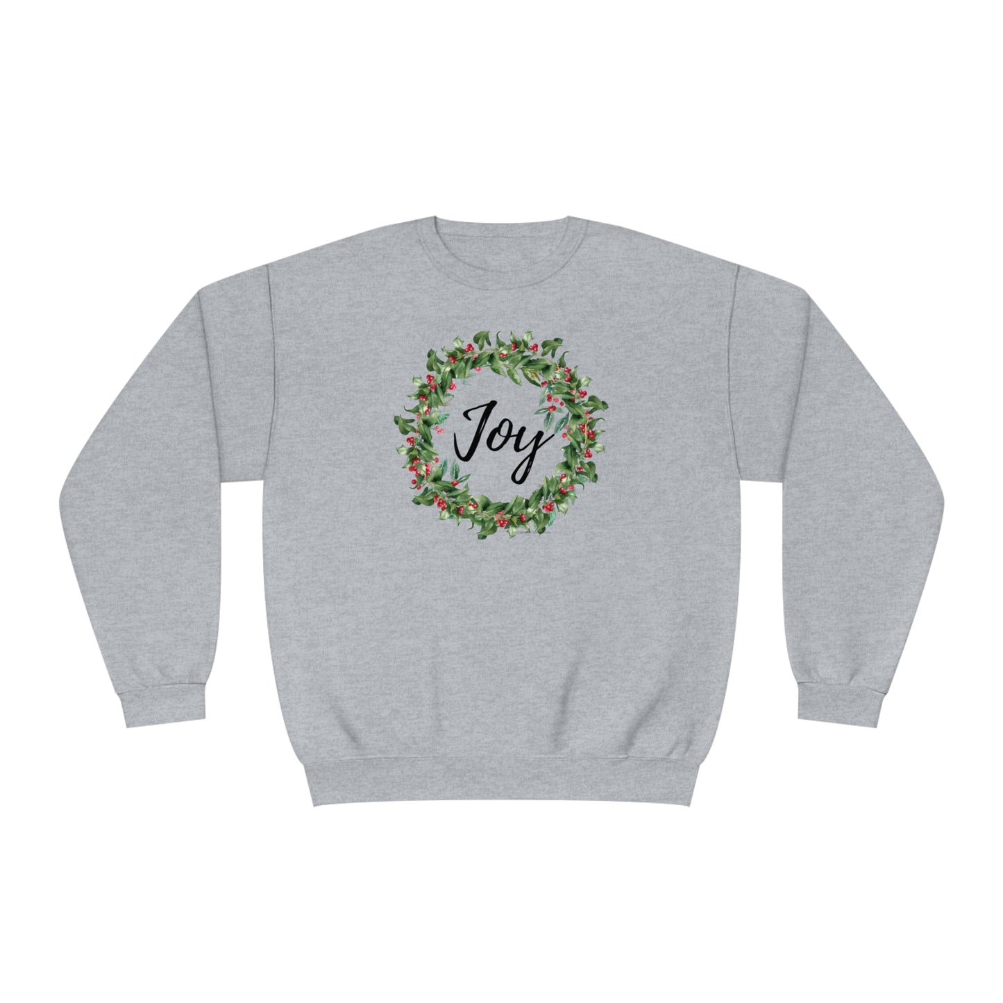 Joy Berry Wreath Holiday Unisex Crewneck Sweatshirt. Christmas, Holiday Wreath with Berries Sweater