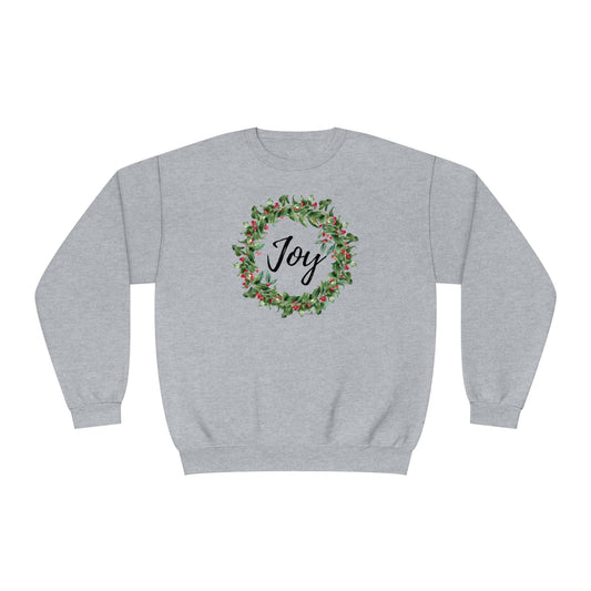 Joy Berry Wreath Holiday Unisex Crewneck Sweatshirt. Christmas, Holiday Wreath with Berries Sweater