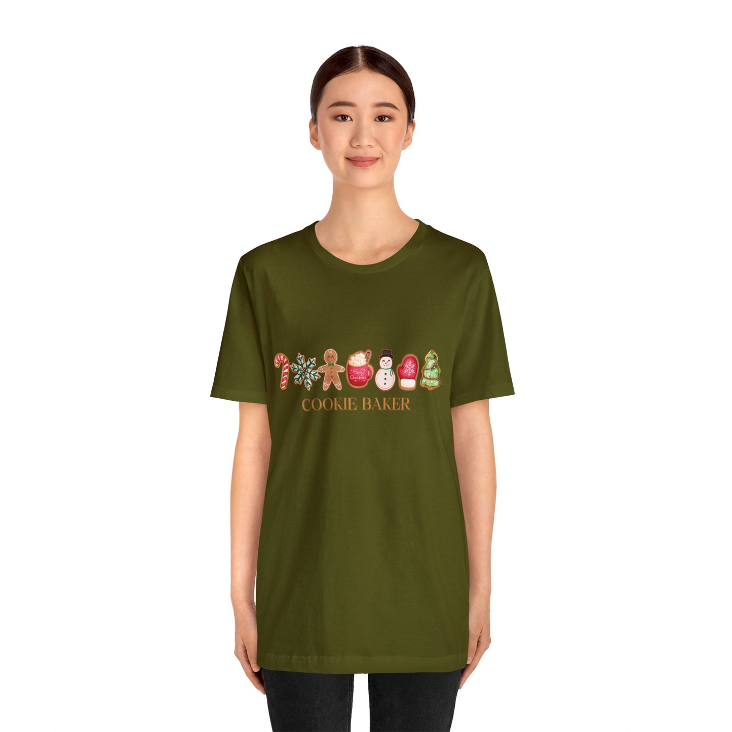 Cookie Baker Christmas Cookie Short Sleeve Tee. Sugar Cookies, Gingerbread Cookies, Frosted Cookies, Candy Cane Cookies, Snowflake Cookies