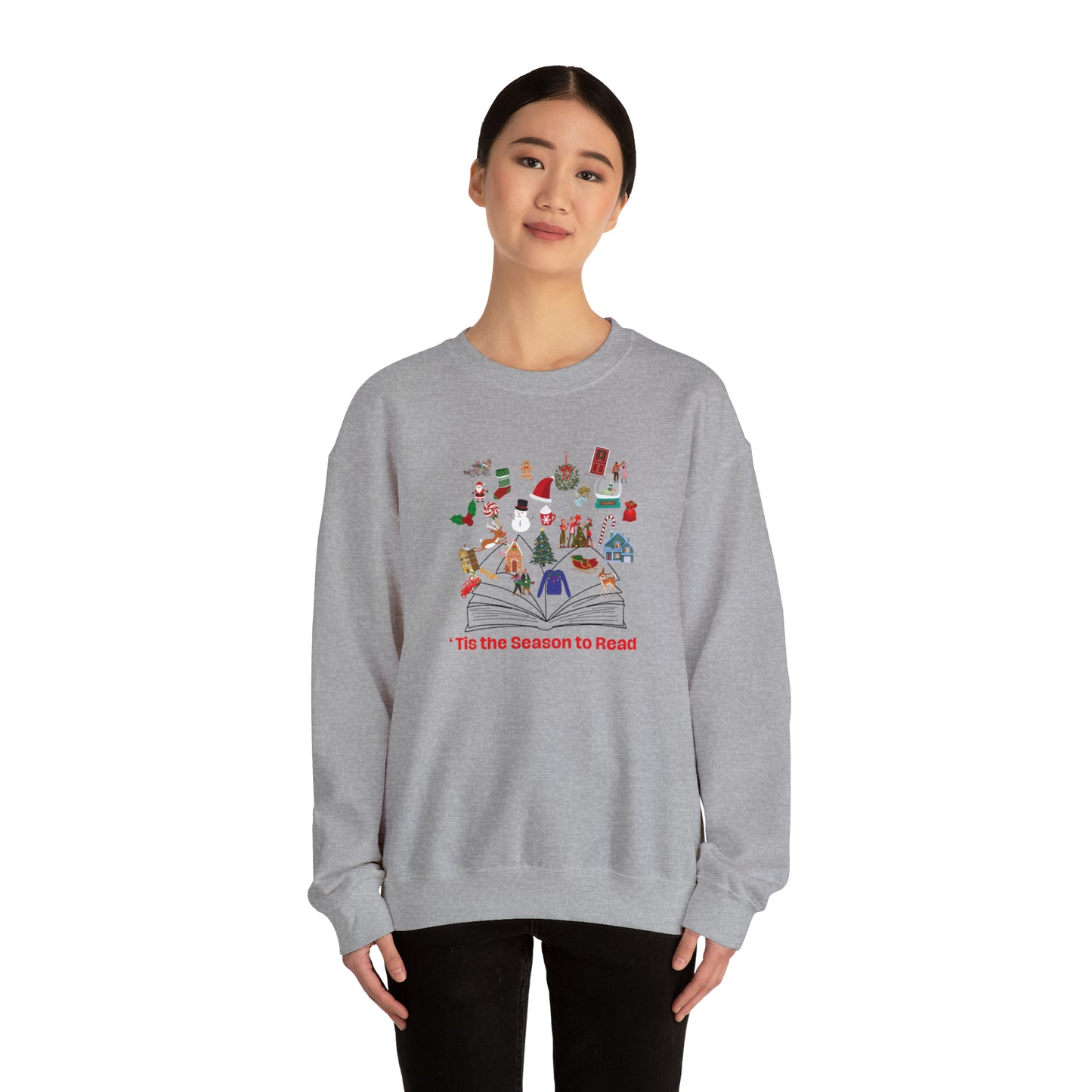 Tis the season to read Christmas Sweatshirt. Cheer & joy illuminate off the page of of the enchanting booker the holidays on this cozy shirt