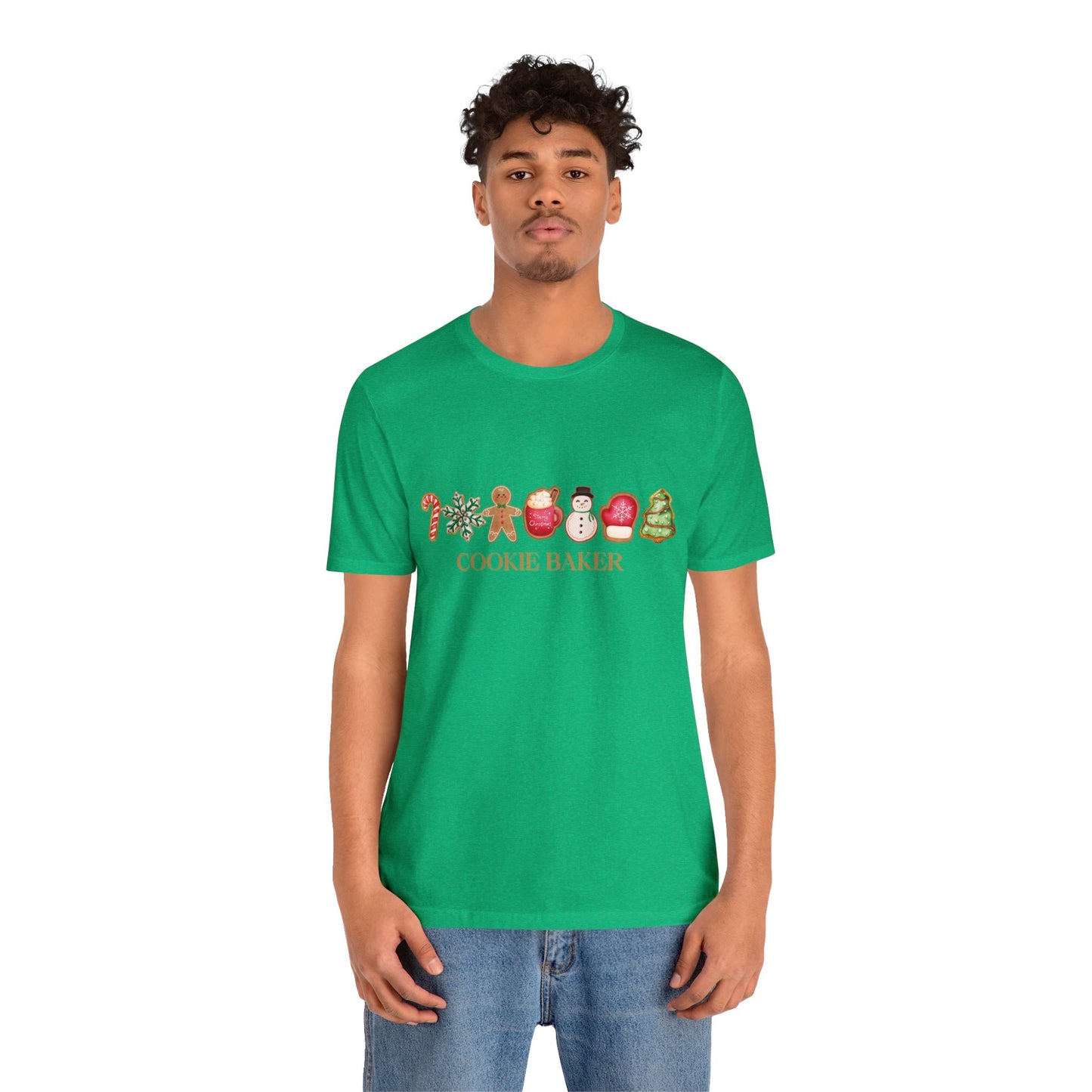 Cookie Baker Christmas Cookie Short Sleeve Tee. Sugar Cookies, Gingerbread Cookies, Frosted Cookies, Candy Cane Cookies, Snowflake Cookies