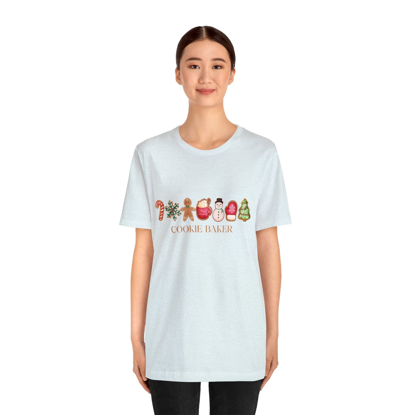 Cookie Baker Christmas Cookie Short Sleeve Tee. Sugar Cookies, Gingerbread Cookies, Frosted Cookies, Candy Cane Cookies, Snowflake Cookies