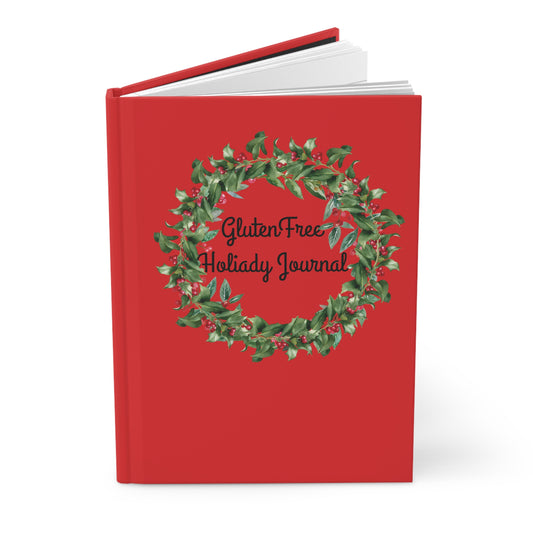 Gluten Free Hardcover Red Journal Matte. Christmas Blank Cook Book.Food Journal decorated with berry wreath