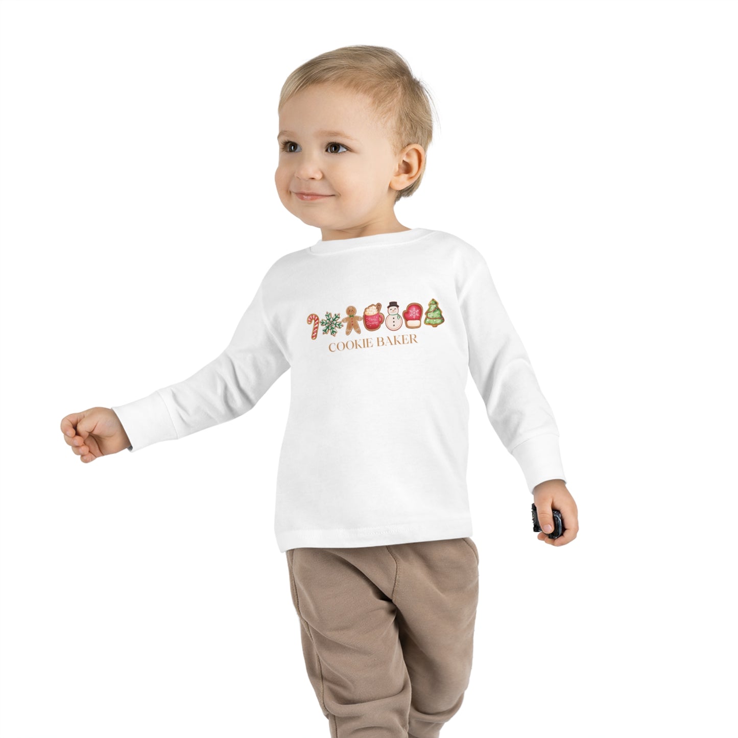 Cookie Baker Holiday Toddler Long Sleeve Tee. Christmas Cookie Baker, sugar, gingerbread, toddler top